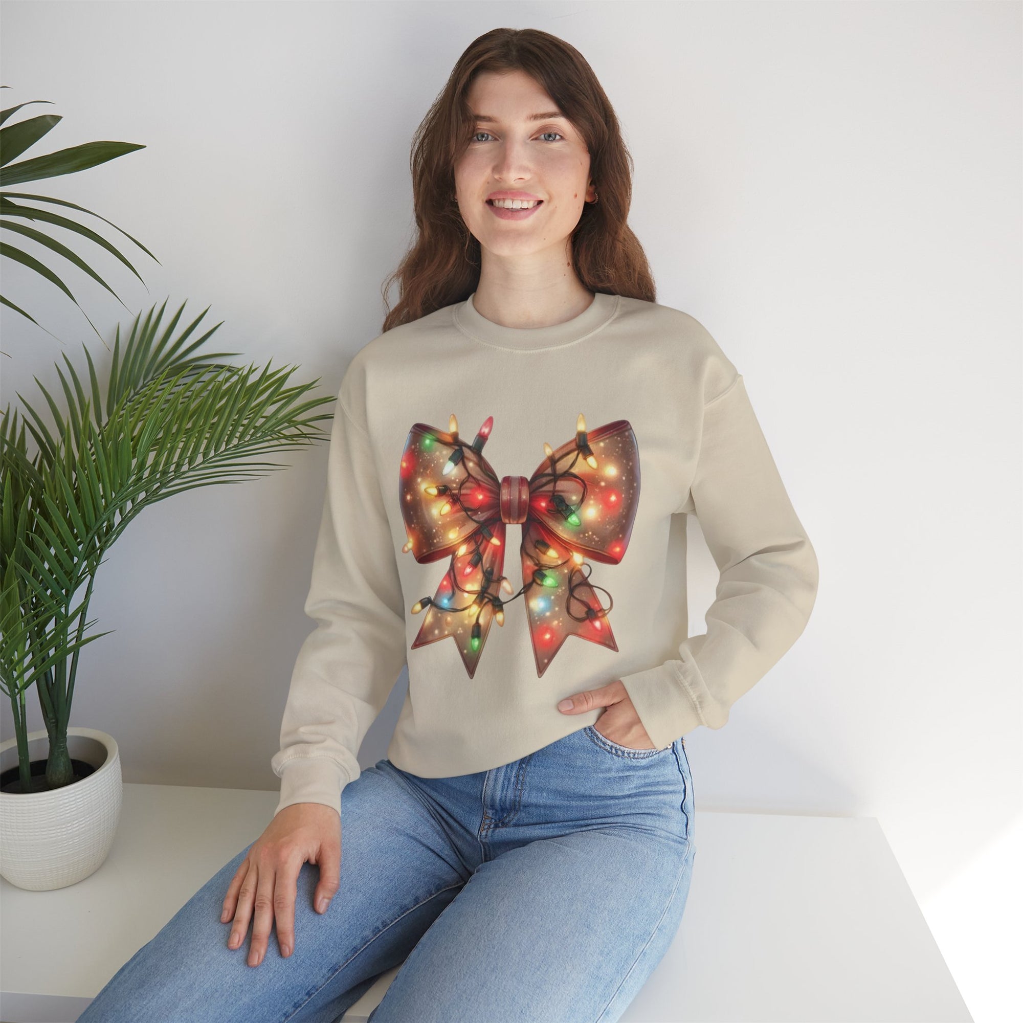Christmas Bow Sweatshirt | Holiday Lights Crewneck