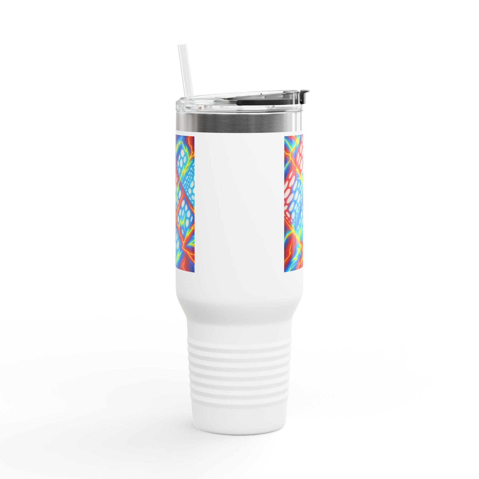 Bold Stainless Steel Travel Mug for Hot & Cold Drinks, Colorful Artistic Cup with Straw