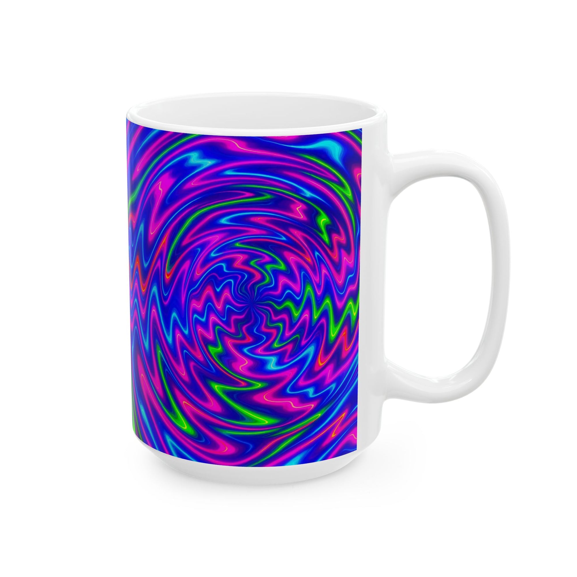 Vortex of Vibes, Psychedelic Spiral Mug for Coffee or Tea, Trippy Ceramic Gift for Color Lovers