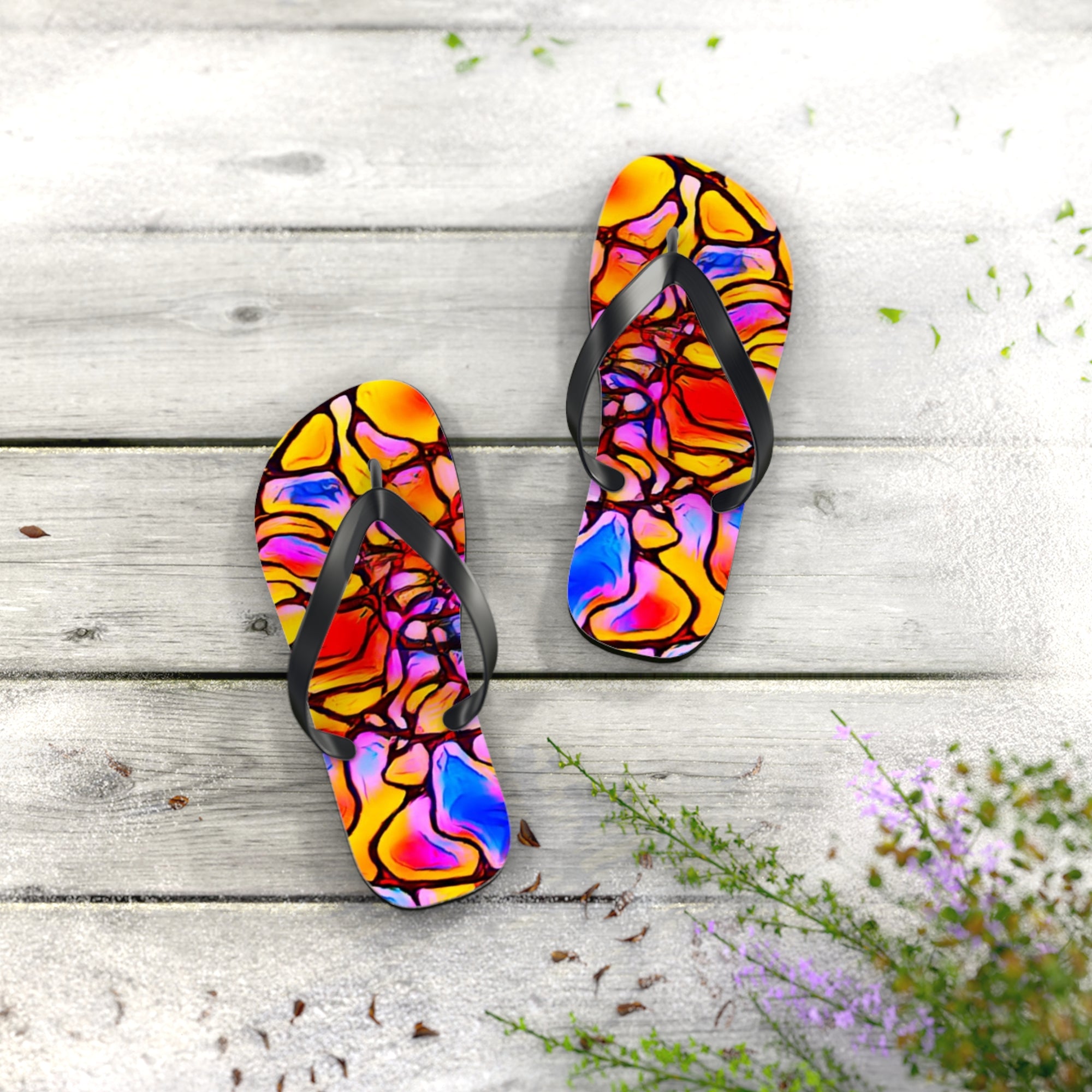 Vibrant Artistic Flip Flops | Colorful Summer Beach Sandals