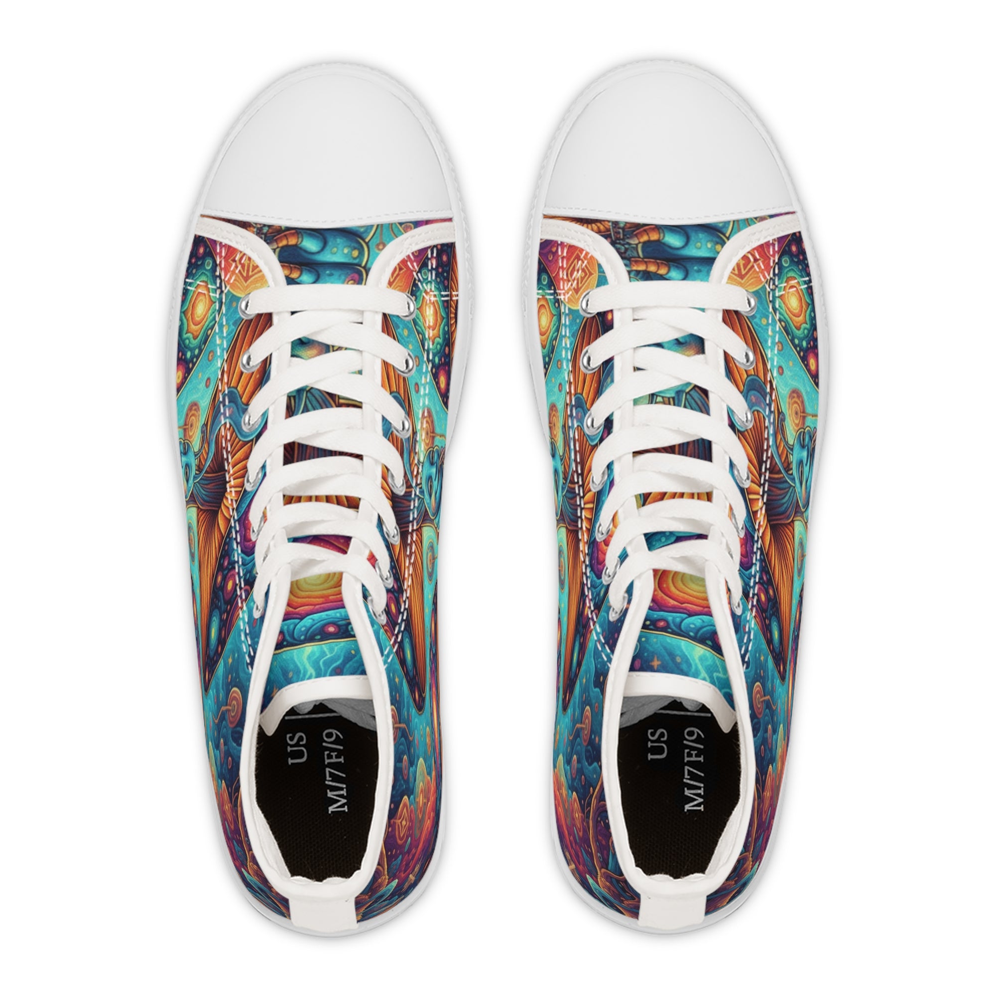 Colorful Psychedelic Mushroom Art High Top Sneakers | Trippy Botanical Pattern