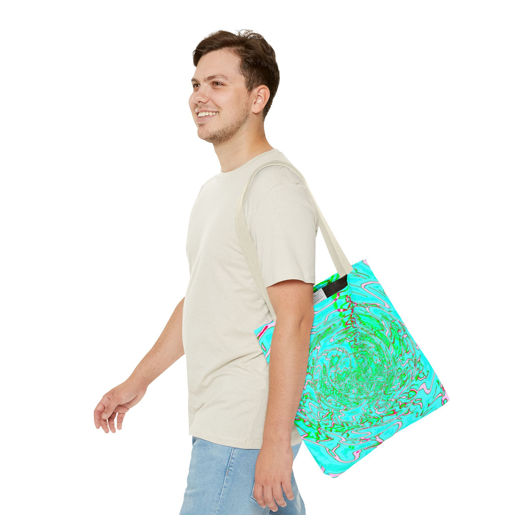 Ocean Swirl Tote Bag | Turquoise Abstract Beach Shopper