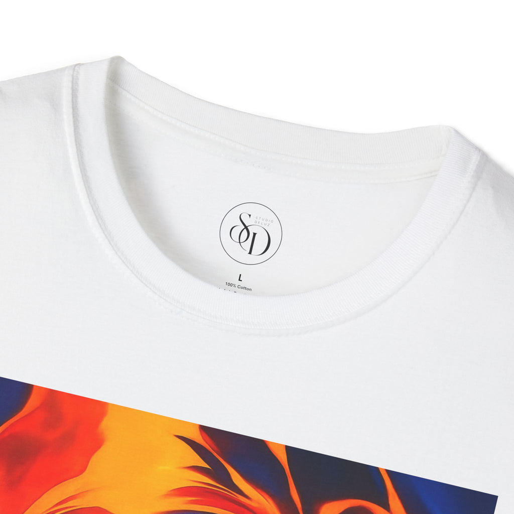 Fiery Vortex Abstract Unisex Tee | Vibrant Lava Swirl Graphic Shirt | Modern Art Apparel