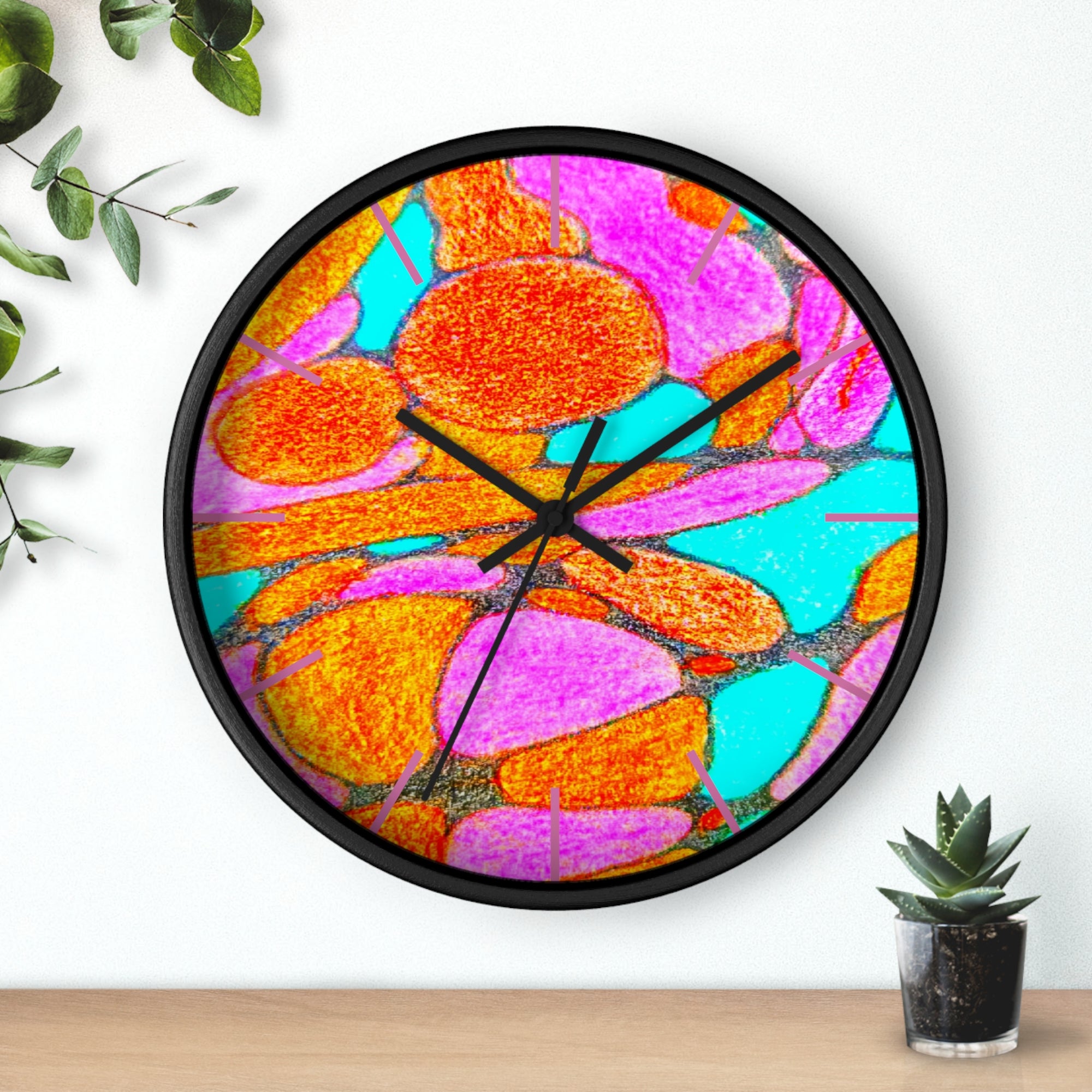 Abstract Pink Orange Teal Wall Clock | Modern Geometric Pop Art Decor | Silent Unique Gift