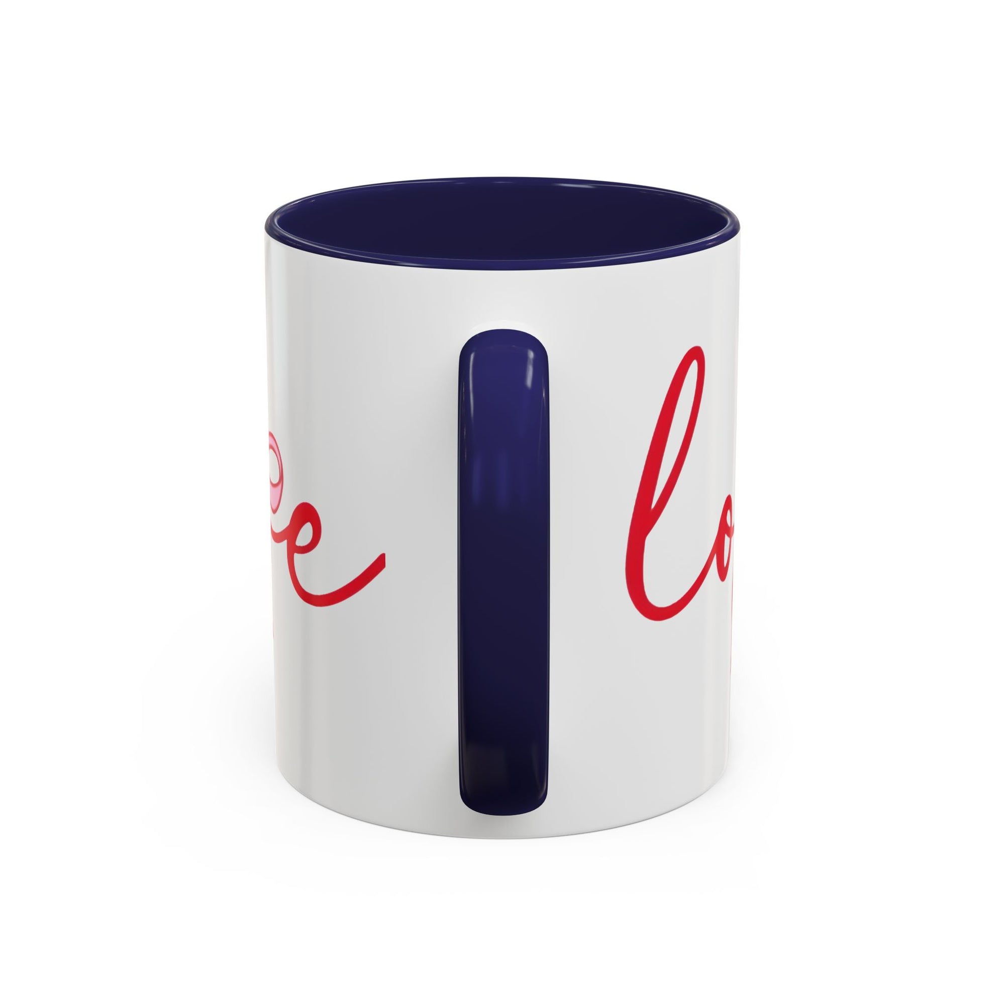 Romantic Love Mug | White Ceramic Coffee Cup with Red Bow Design, Colored Handle