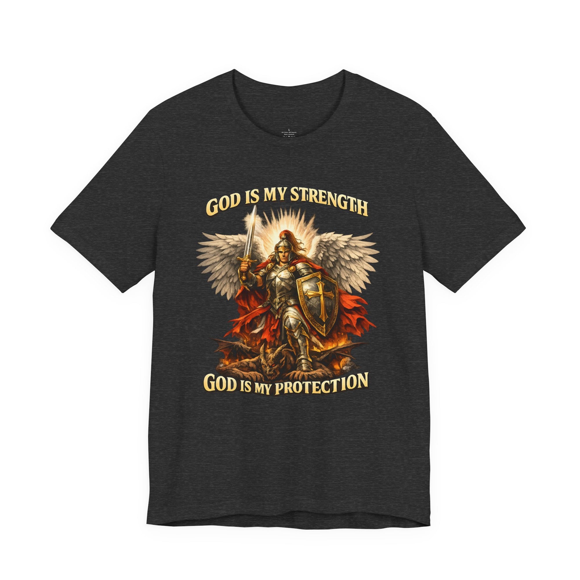 Christian T-Shirt | Cotton Warrior Angel | God Is My Strength & Protection