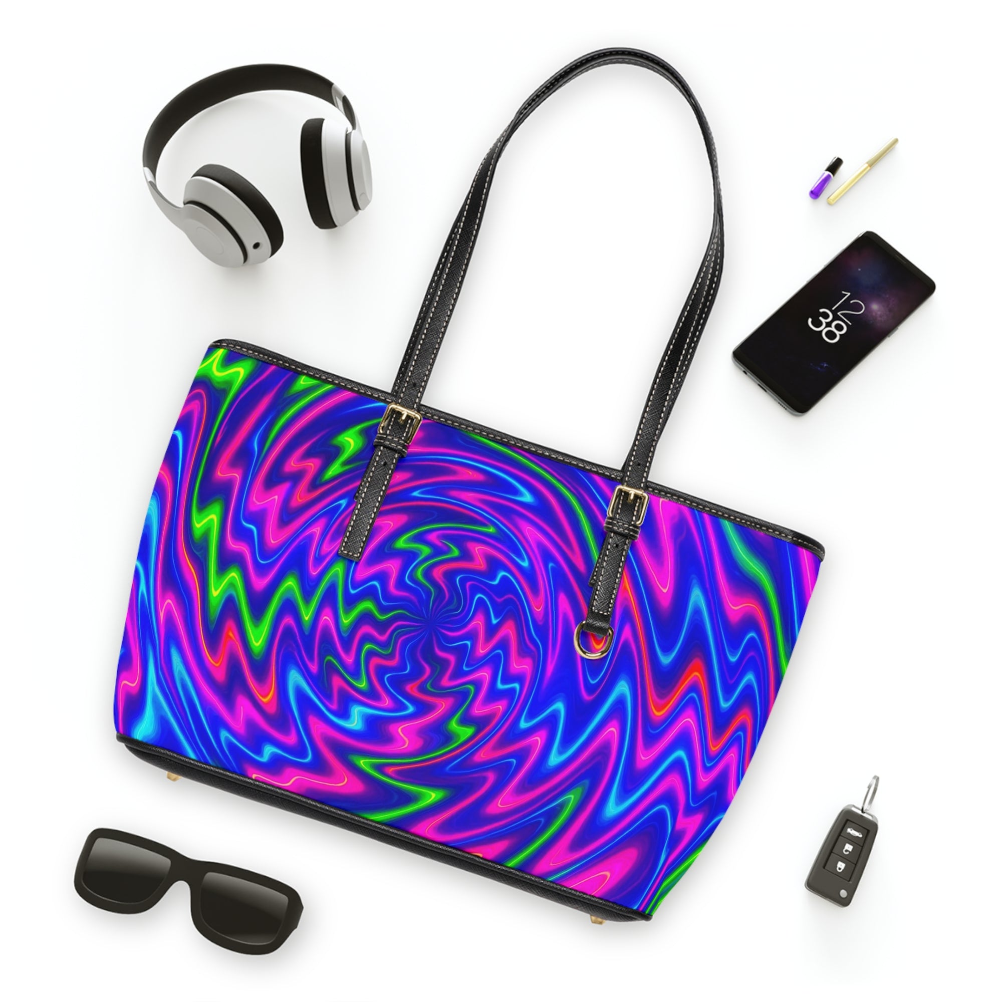 Neon Swirl Tote Bag | Bold Psychedelic Fashion Shopper