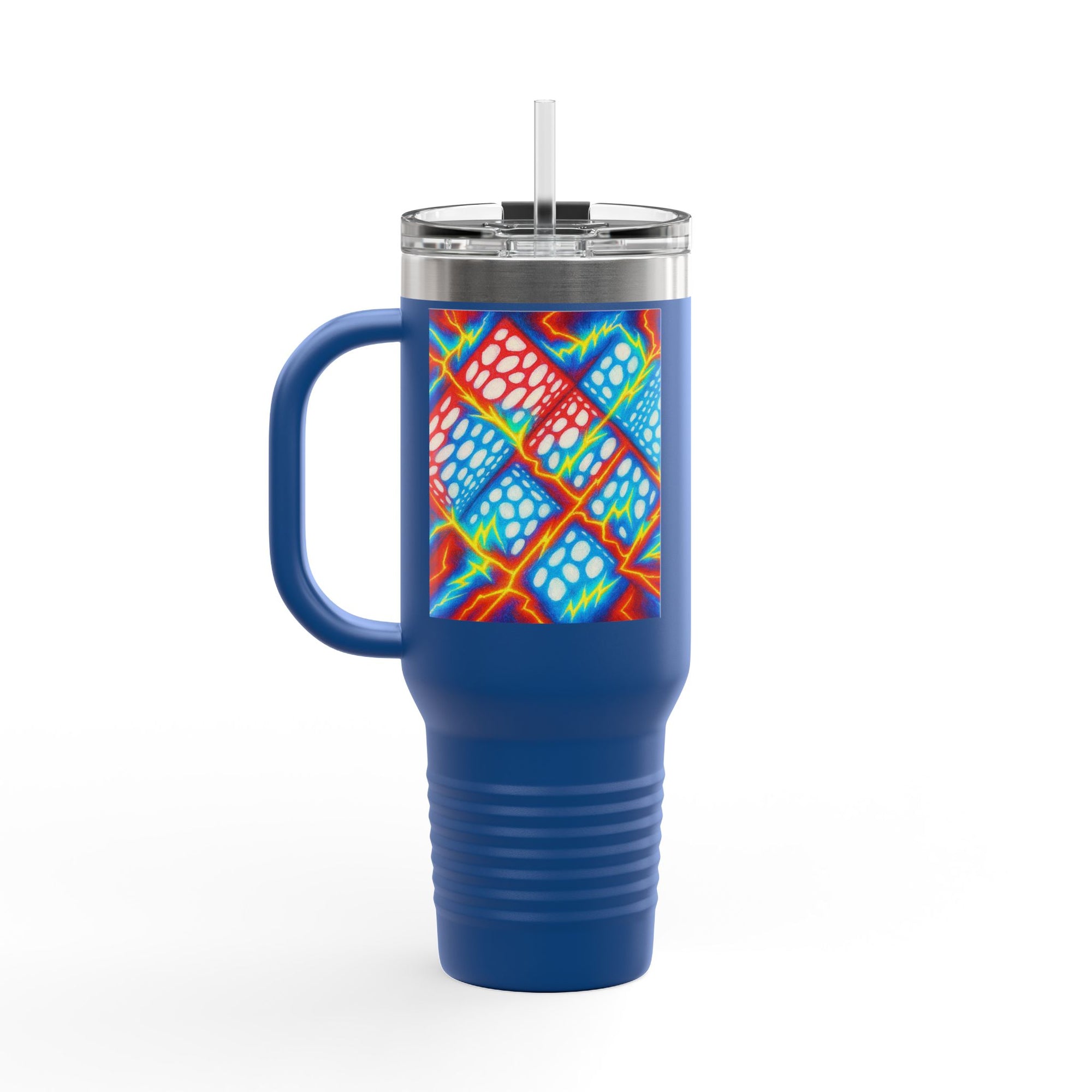 Bold Stainless Steel Travel Mug for Hot & Cold Drinks, Colorful Artistic Cup with Straw