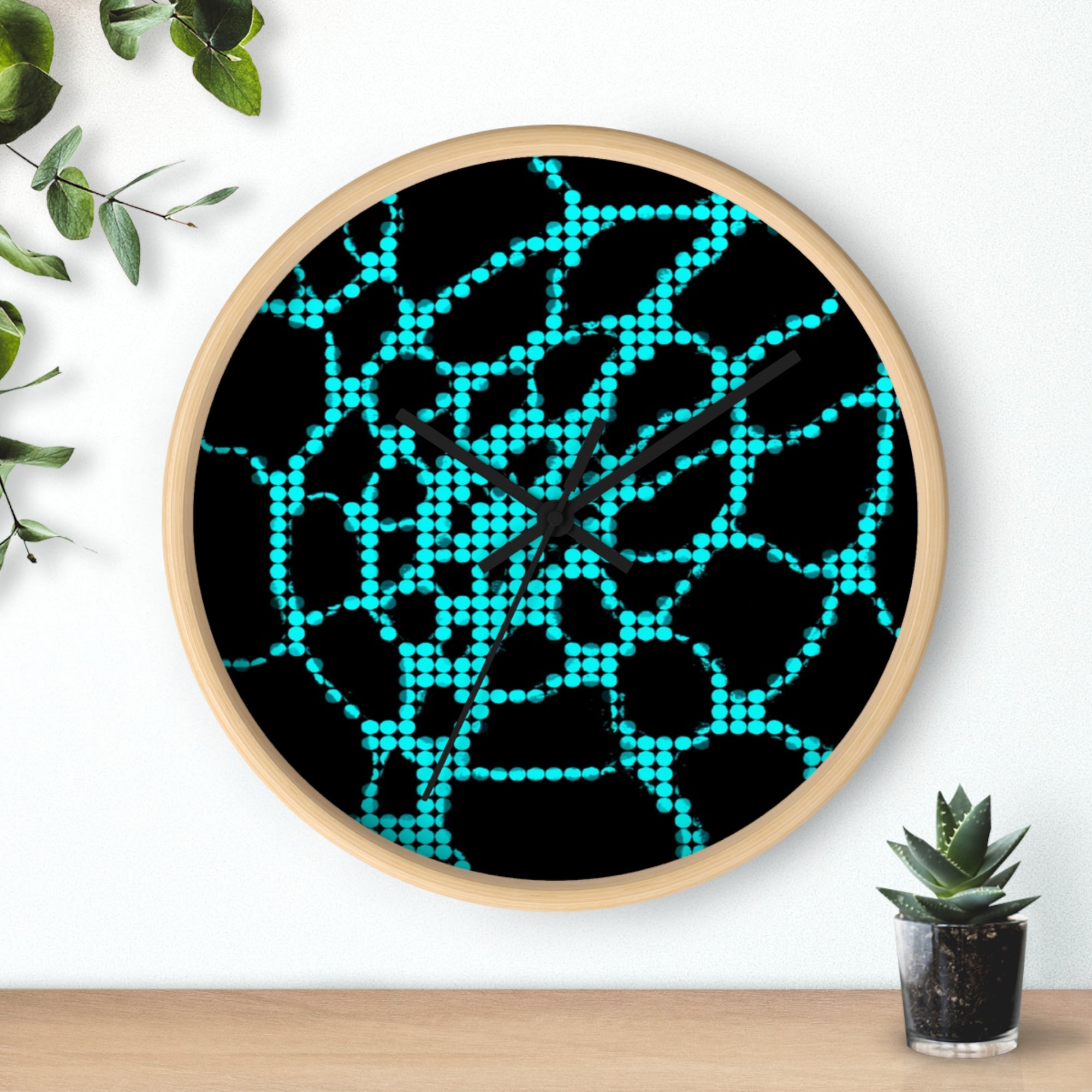 Abstract Digital Network Wall Clock | Turquoise Black Cyber Decor | Silent Unique Gift