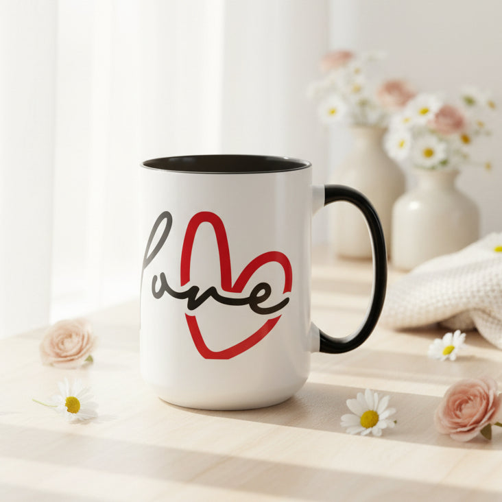 Romantic Love Mug | Heart Script Coffee Cup