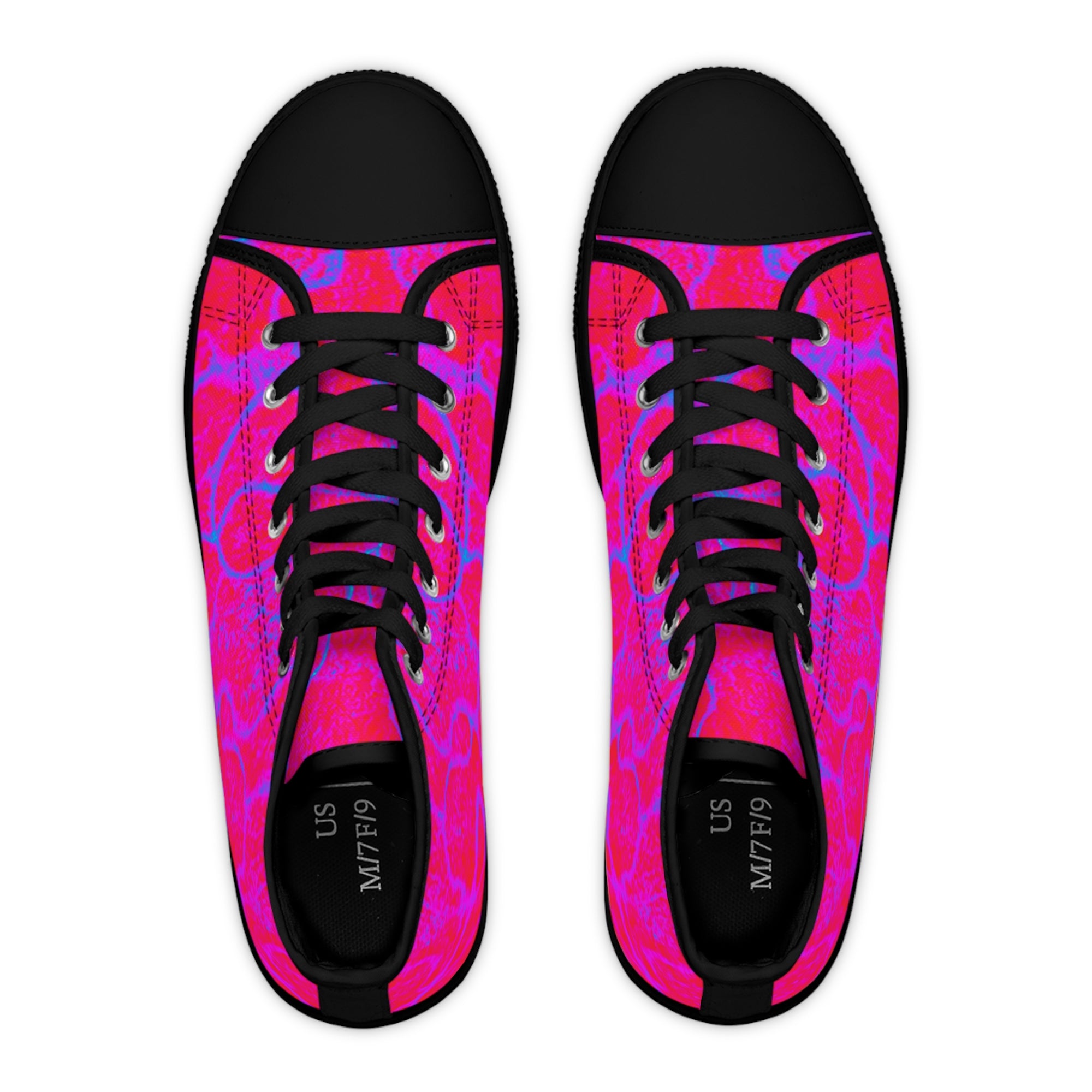 Women's High Top Sneakers with Pink & Blue Neuro-Art, Colorful Canvas Shoes, Unique Artistic Gift, Trendy Custom Footwear