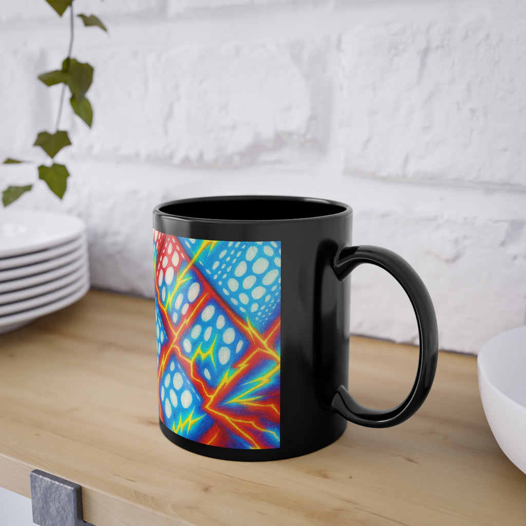 Electric Geometric Mug | Black Abstract Coffee Cup | Modern Art Gift