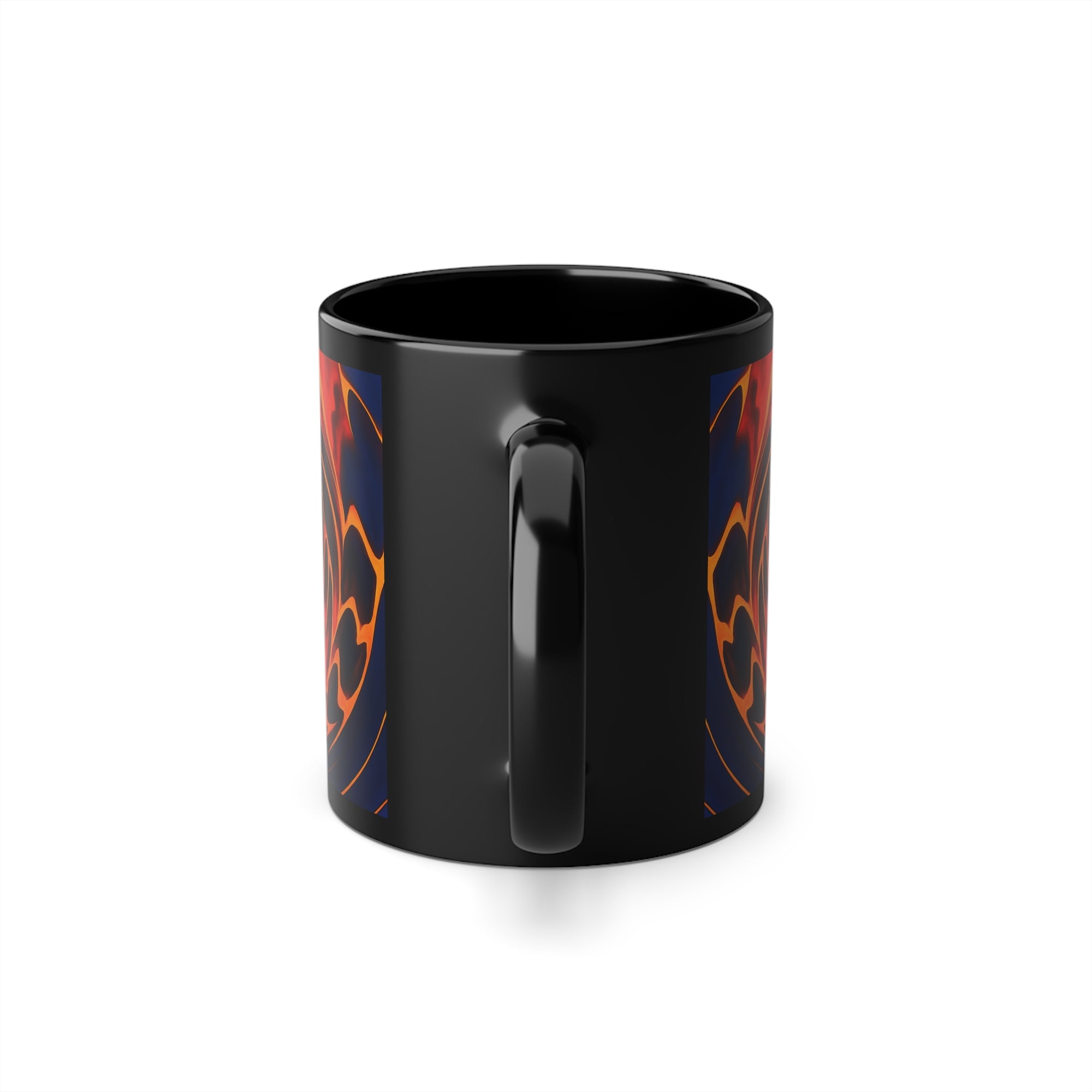 Black Abstract Fire Swirl Mug | Vibrant 11oz Ceramic Coffee Cup | Trippy Psychedelic Drinkware | Unique Art Gift for Coffee & Color Lovers