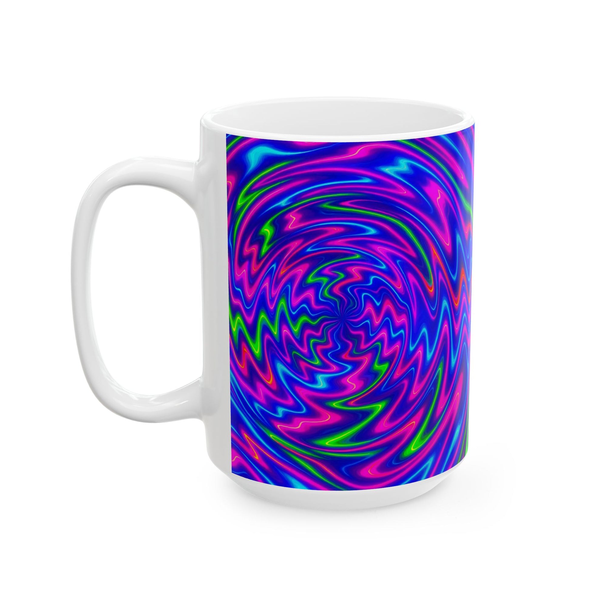 Vortex of Vibes, Psychedelic Spiral Mug for Coffee or Tea, Trippy Ceramic Gift for Color Lovers