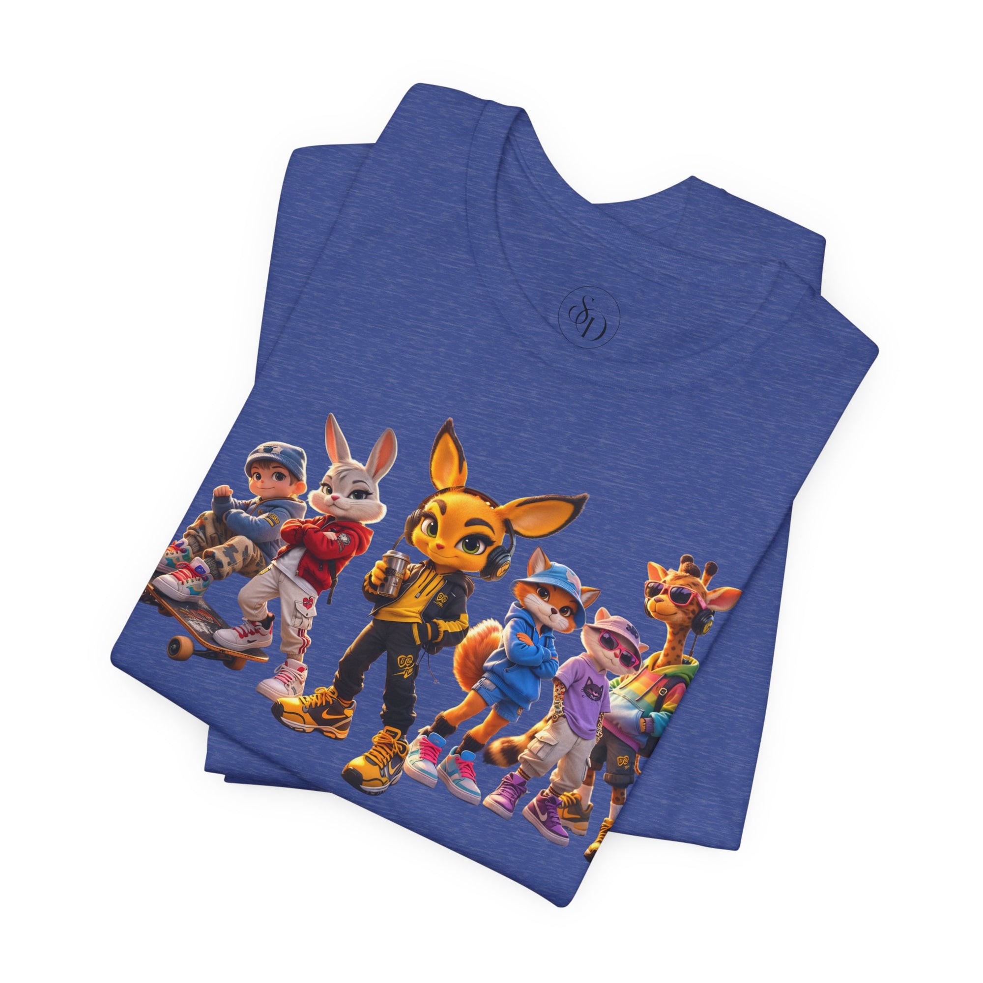 Anthropomorphic Skate Crew T-Shirt | Cartoon Fox, Bunny, Giraffe Characters