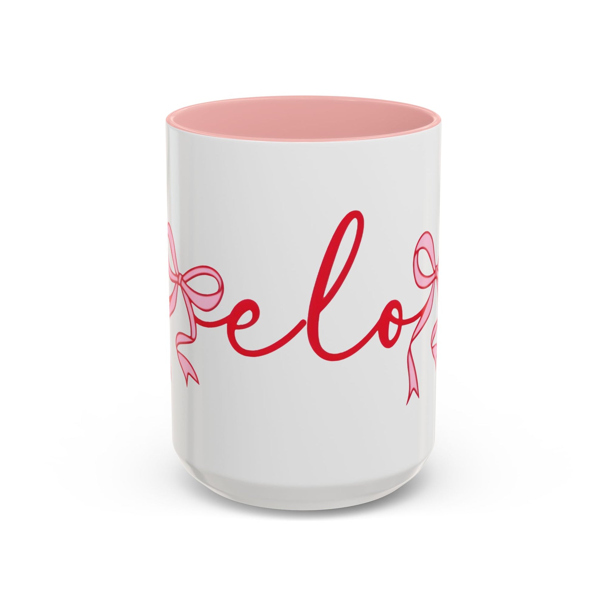 Romantic Love Mug | White Ceramic Coffee Cup with Red Bow Design, Colored Handle