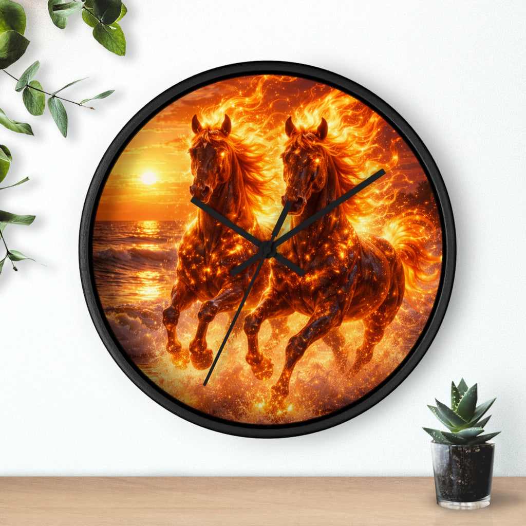 Fiery Horse Wall Clock | Flaming Stallion Sunset Decor