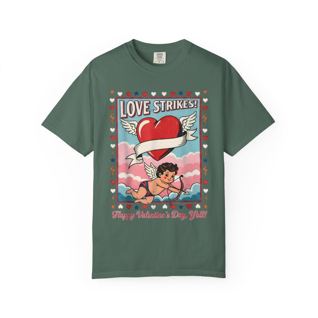 Love Strikes Cupid Heart T-Shirt | Valentine's Day Retro Graphic