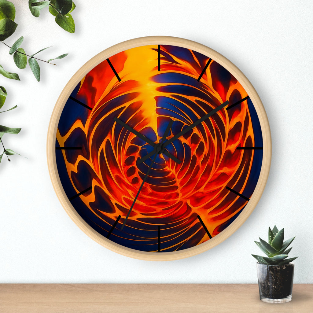 Abstract Fire Vortex Wall Clock | Red Orange Swirl Home Decor | Unique Silent Gift