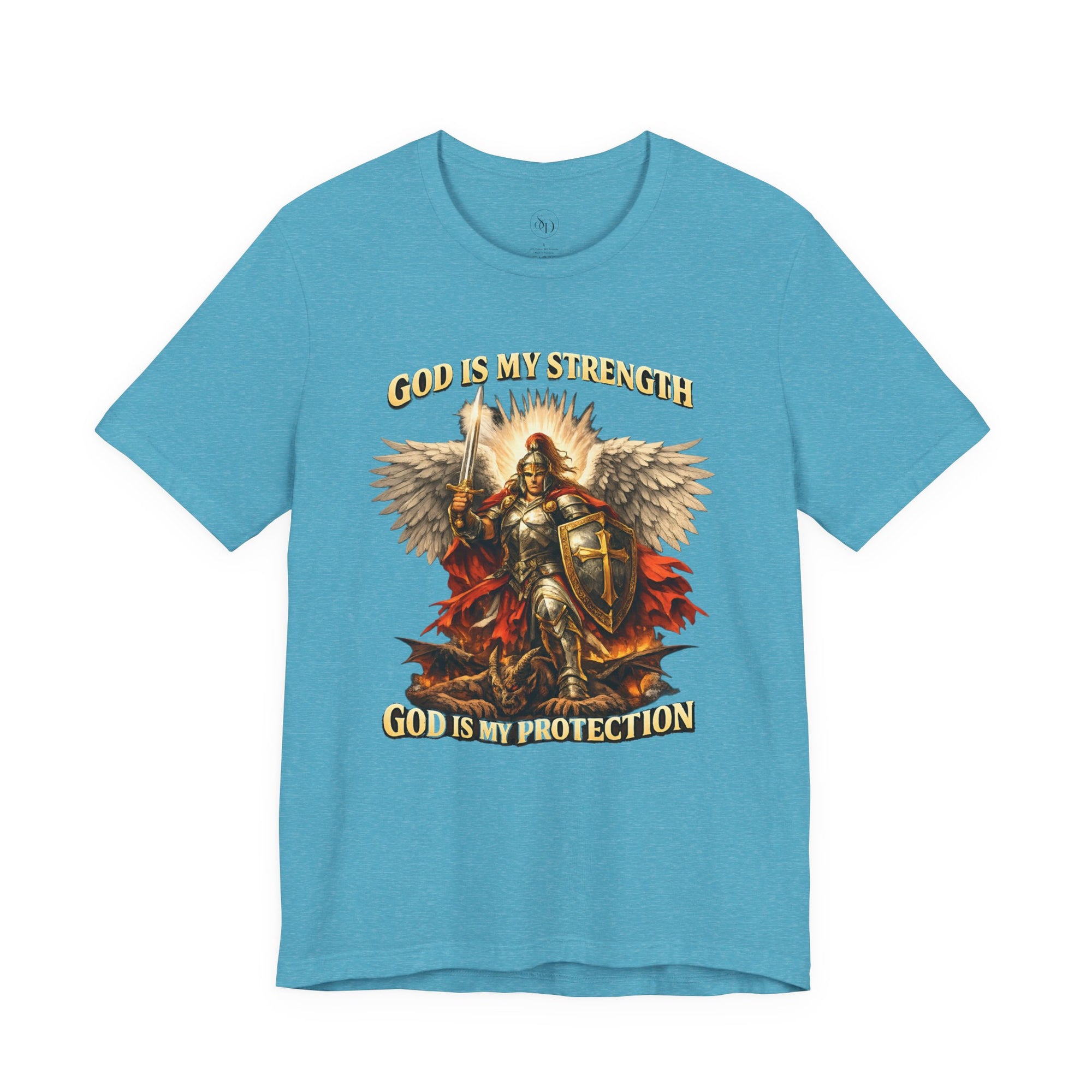 Christian T-Shirt | Cotton Warrior Angel | God Is My Strength & Protection