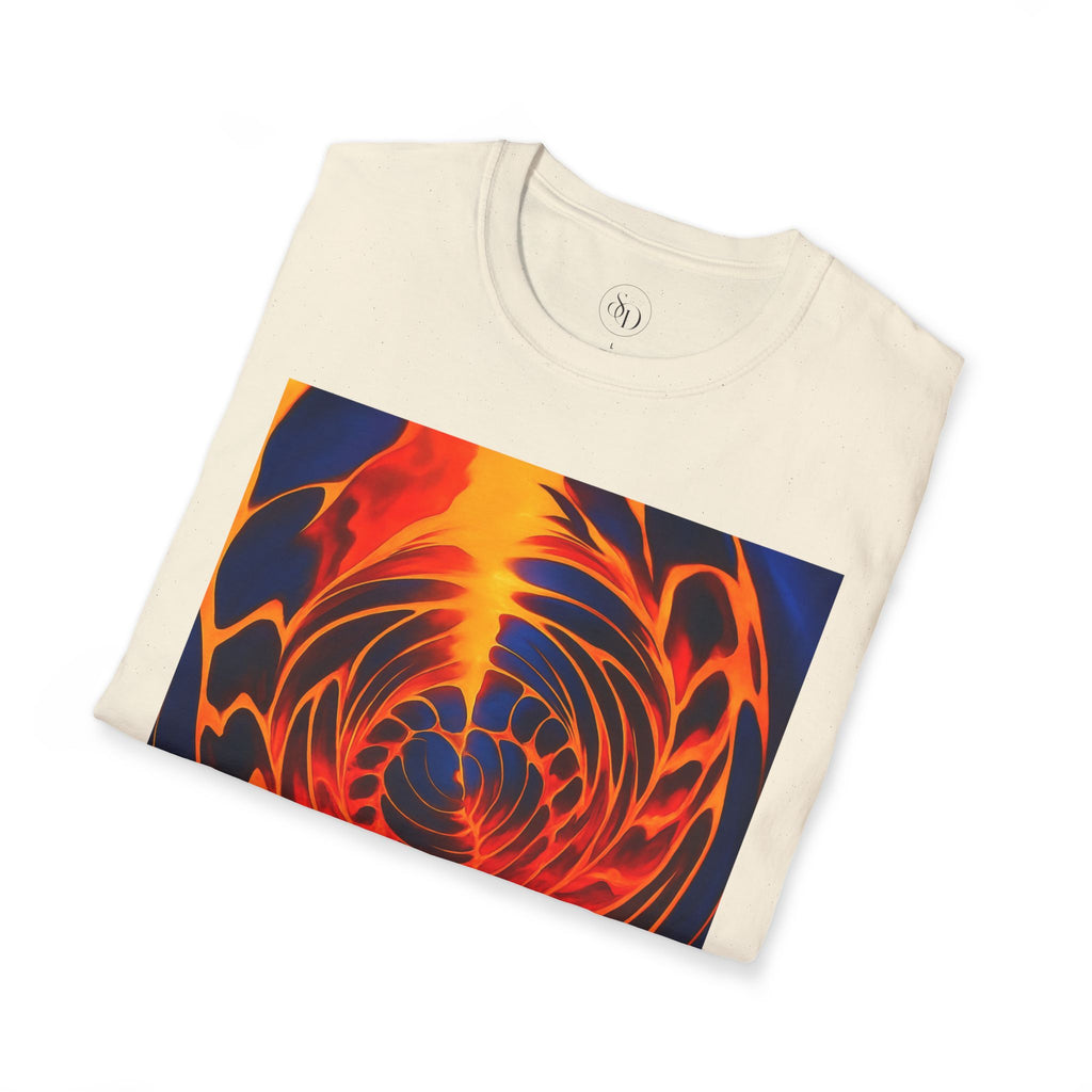 Fiery Vortex Abstract Unisex Tee | Vibrant Lava Swirl Graphic Shirt | Modern Art Apparel
