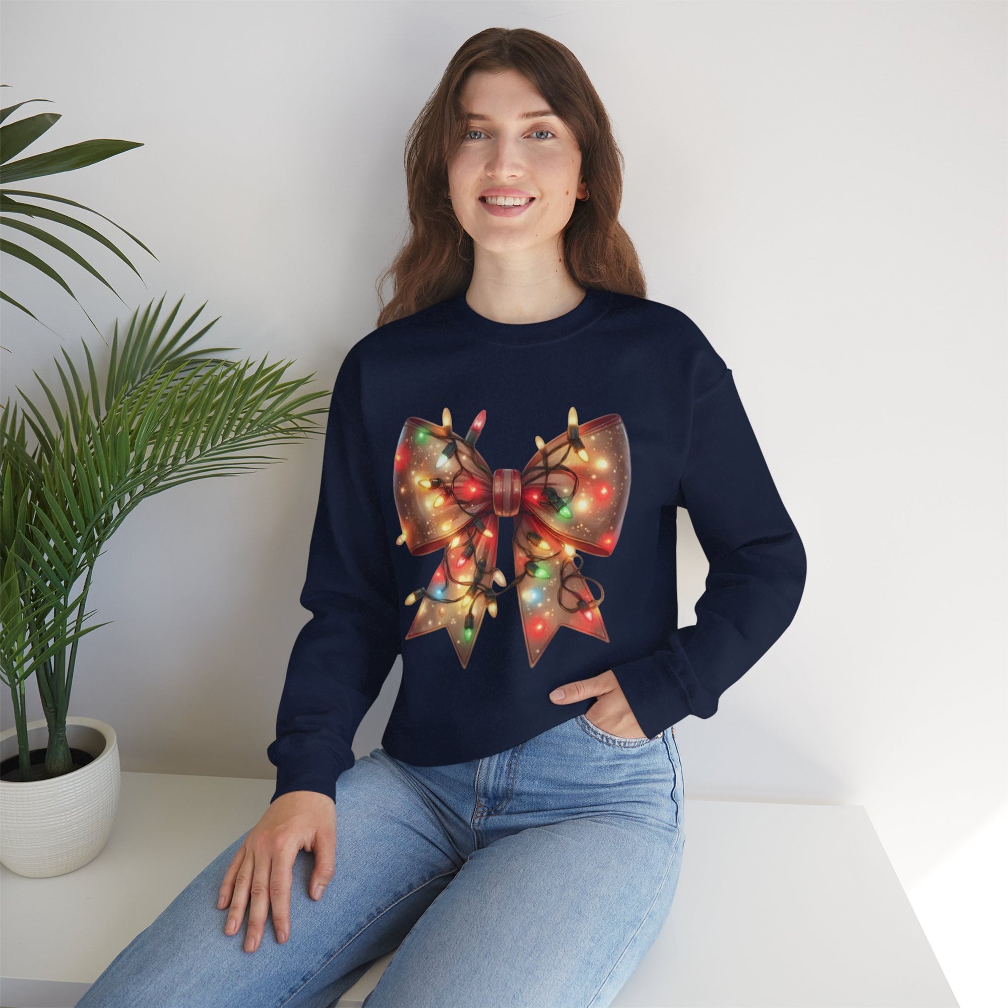 Christmas Bow Sweatshirt | Holiday Lights Crewneck