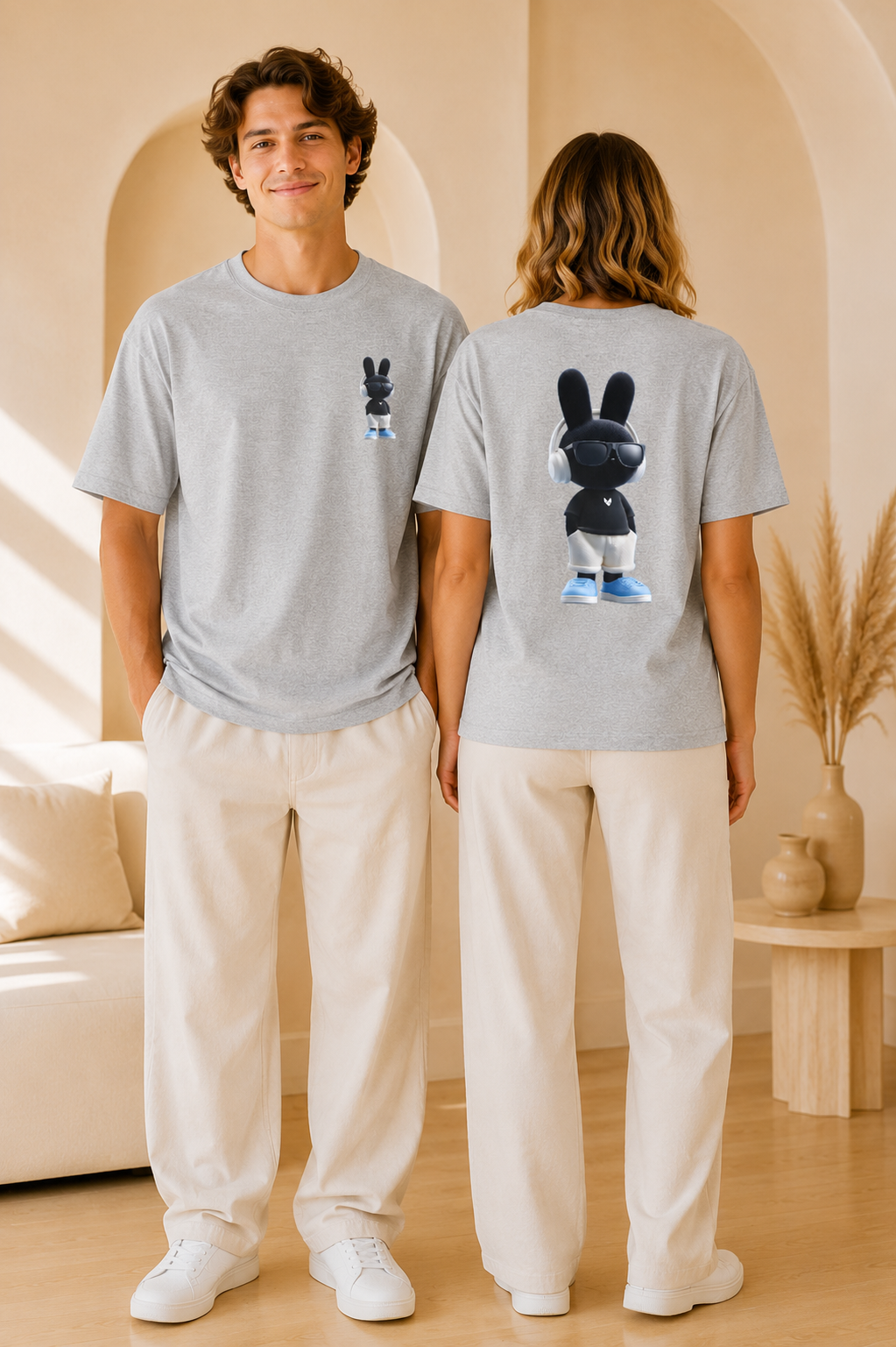 Oversized | Black Bunny Character Tee | Bunny Graphic T-Shirt