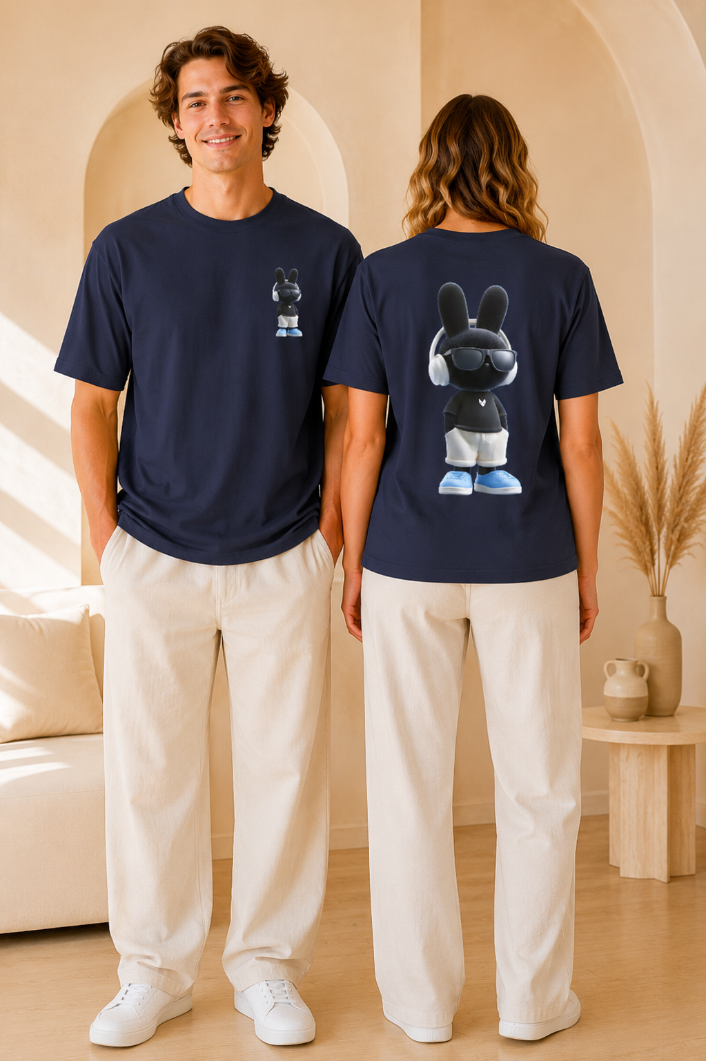Oversized | Black Bunny Character Tee | Bunny Graphic T-Shirt