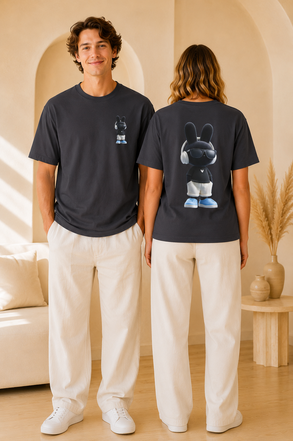 Oversized | Black Bunny Character Tee | Bunny Graphic T-Shirt