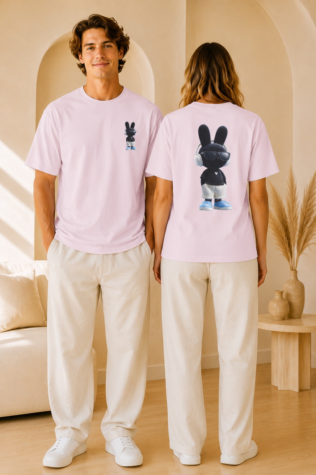 Oversized | Black Bunny Character Tee | Bunny Graphic T-Shirt