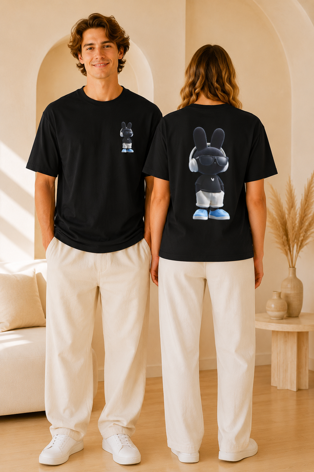 Oversized | Black Bunny Character Tee | Bunny Graphic T-Shirt