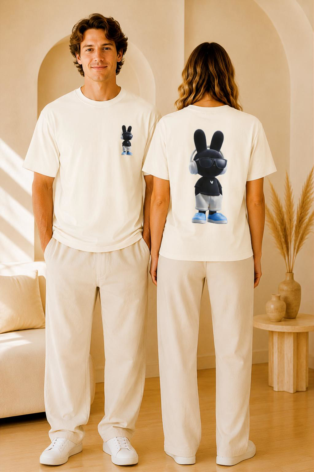 Oversized | Black Bunny Character Tee | Bunny Graphic T-Shirt