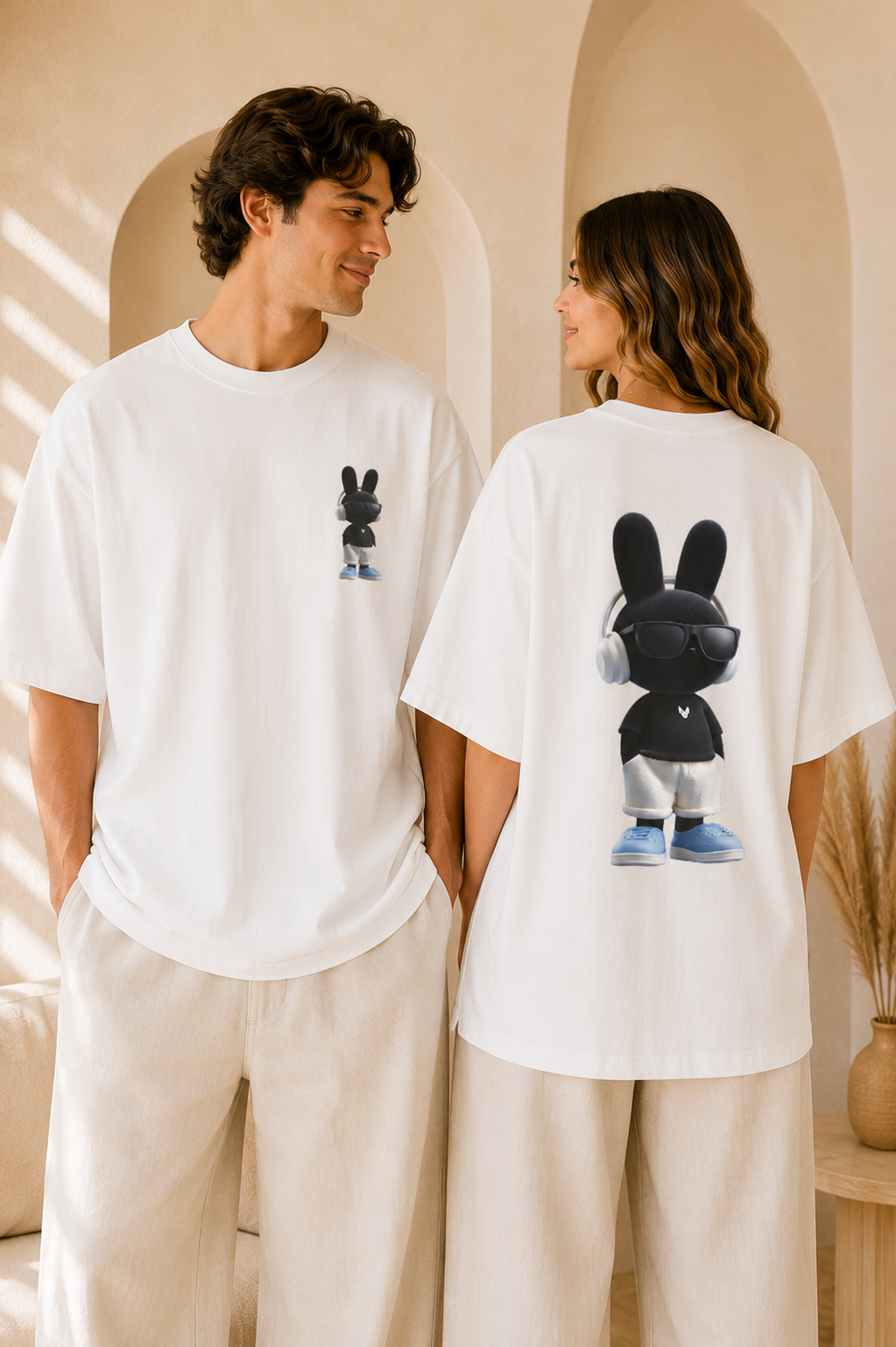 Oversized | Black Bunny Character Tee | Bunny Graphic T-Shirt