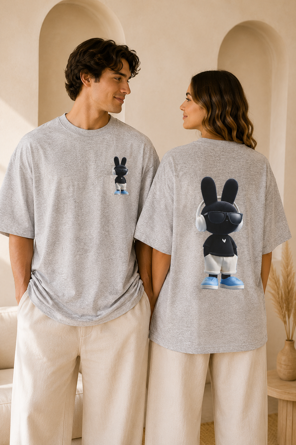 Oversized | Black Bunny Character Tee | Bunny Graphic T-Shirt