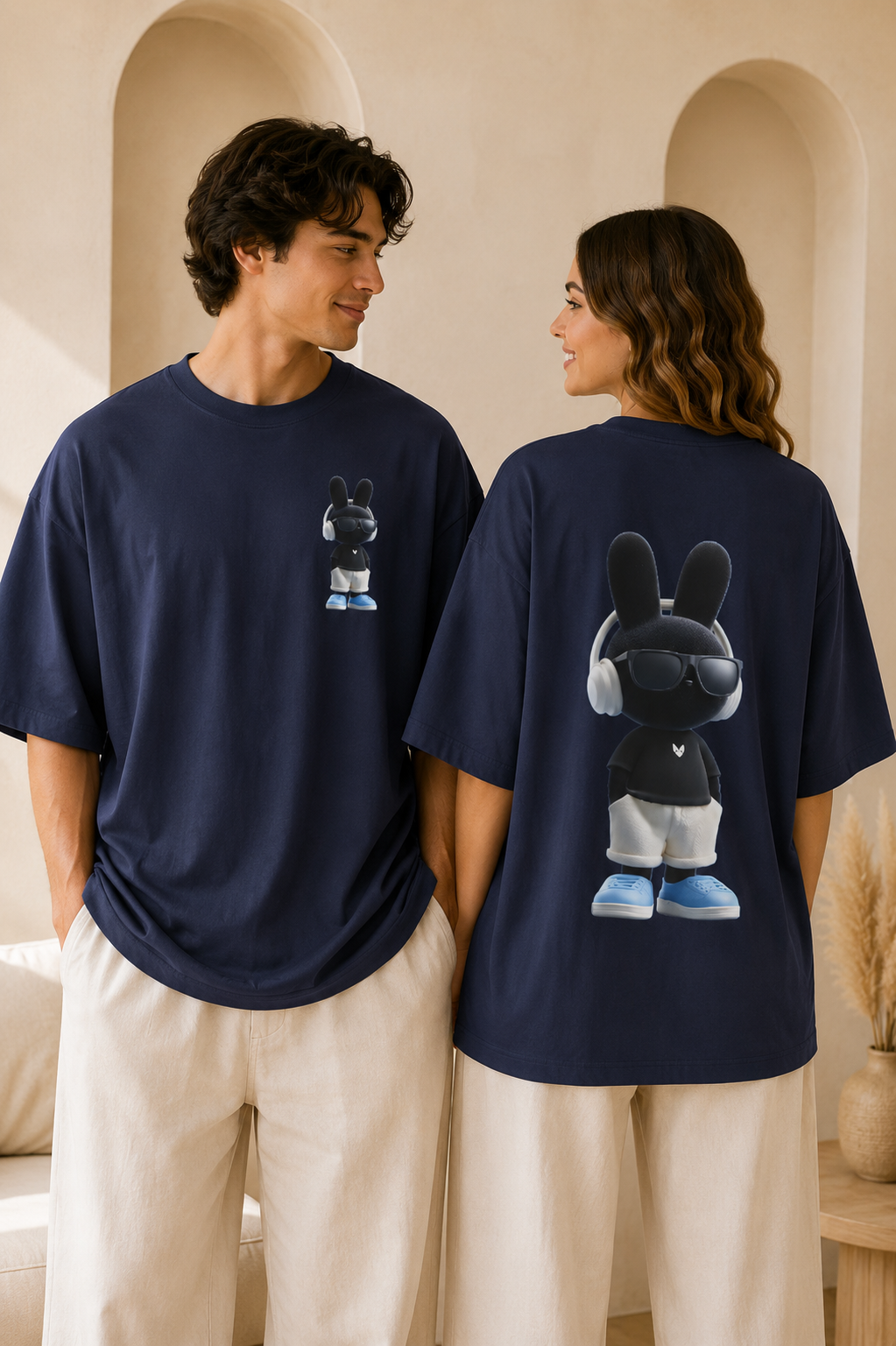 Oversized | Black Bunny Character Tee | Bunny Graphic T-Shirt