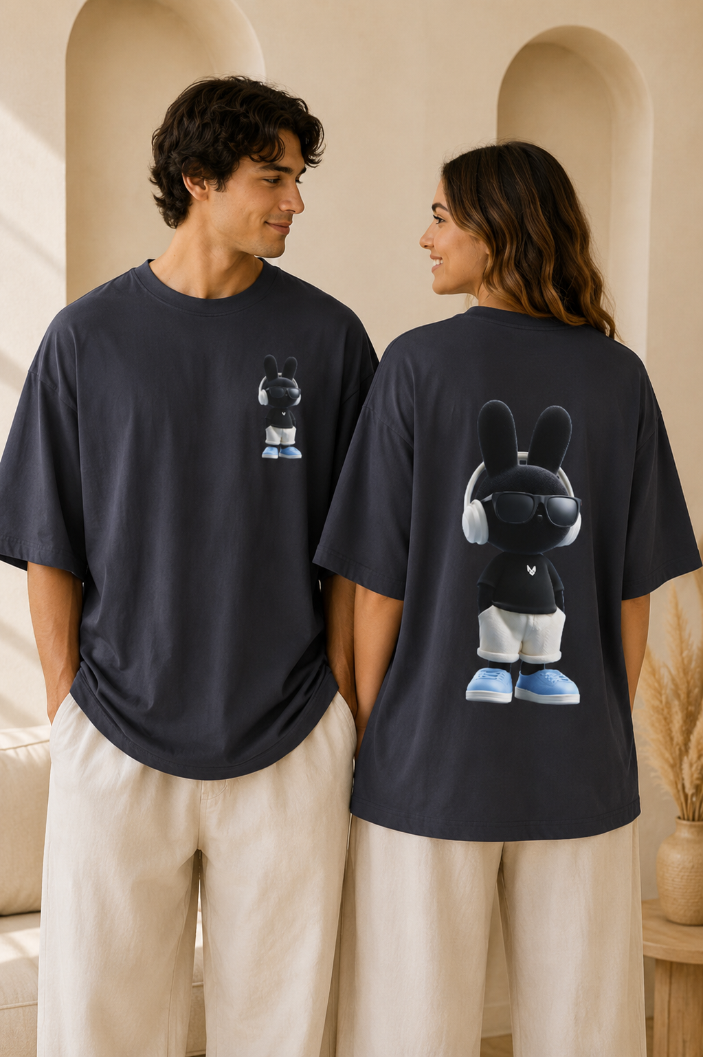 Oversized | Black Bunny Character Tee | Bunny Graphic T-Shirt