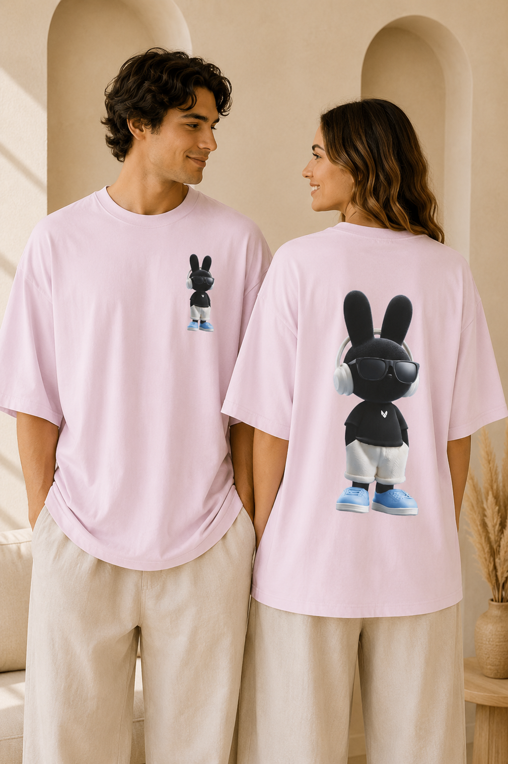Oversized | Black Bunny Character Tee | Bunny Graphic T-Shirt