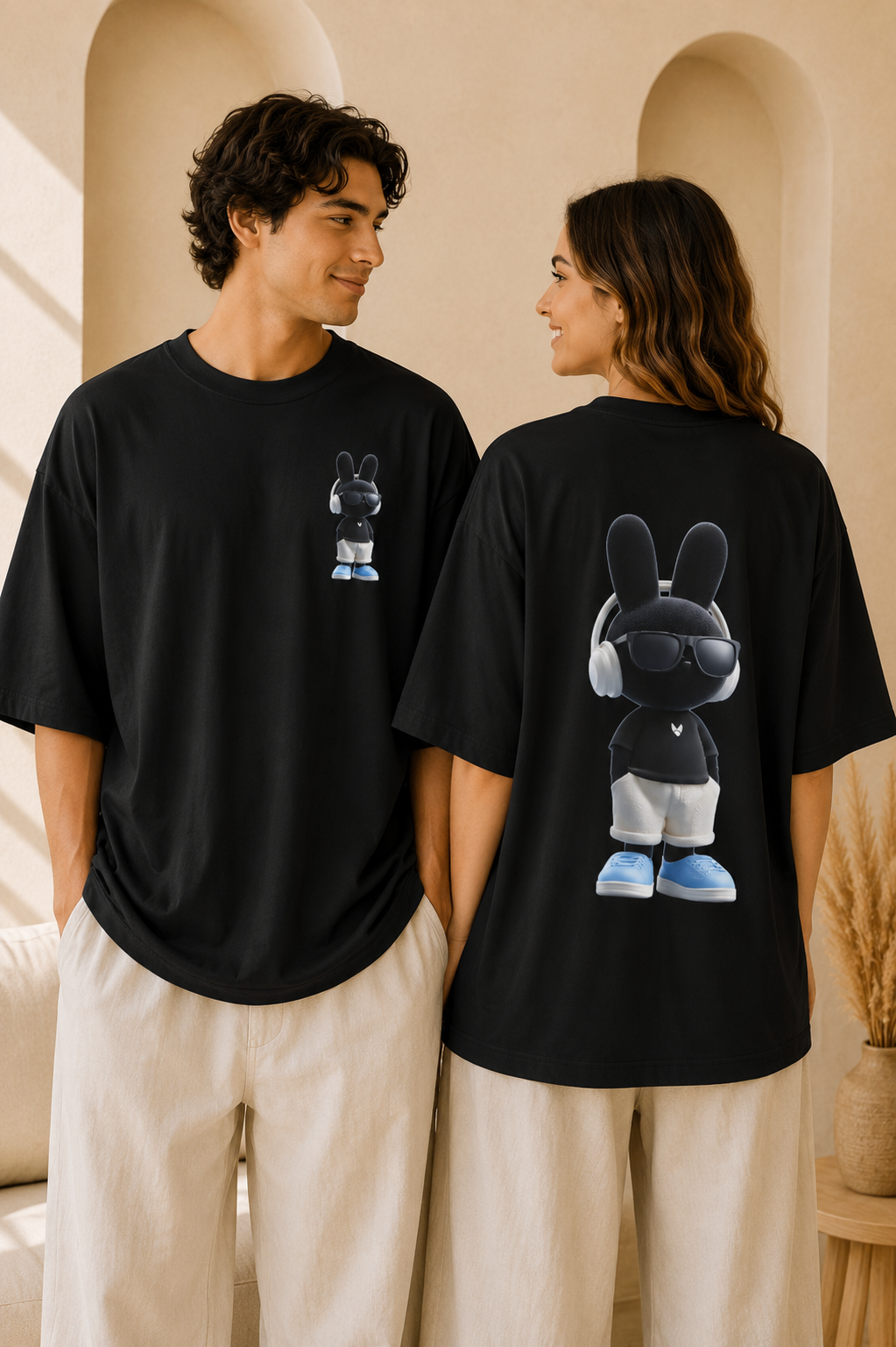 Oversized | Black Bunny Character Tee | Bunny Graphic T-Shirt