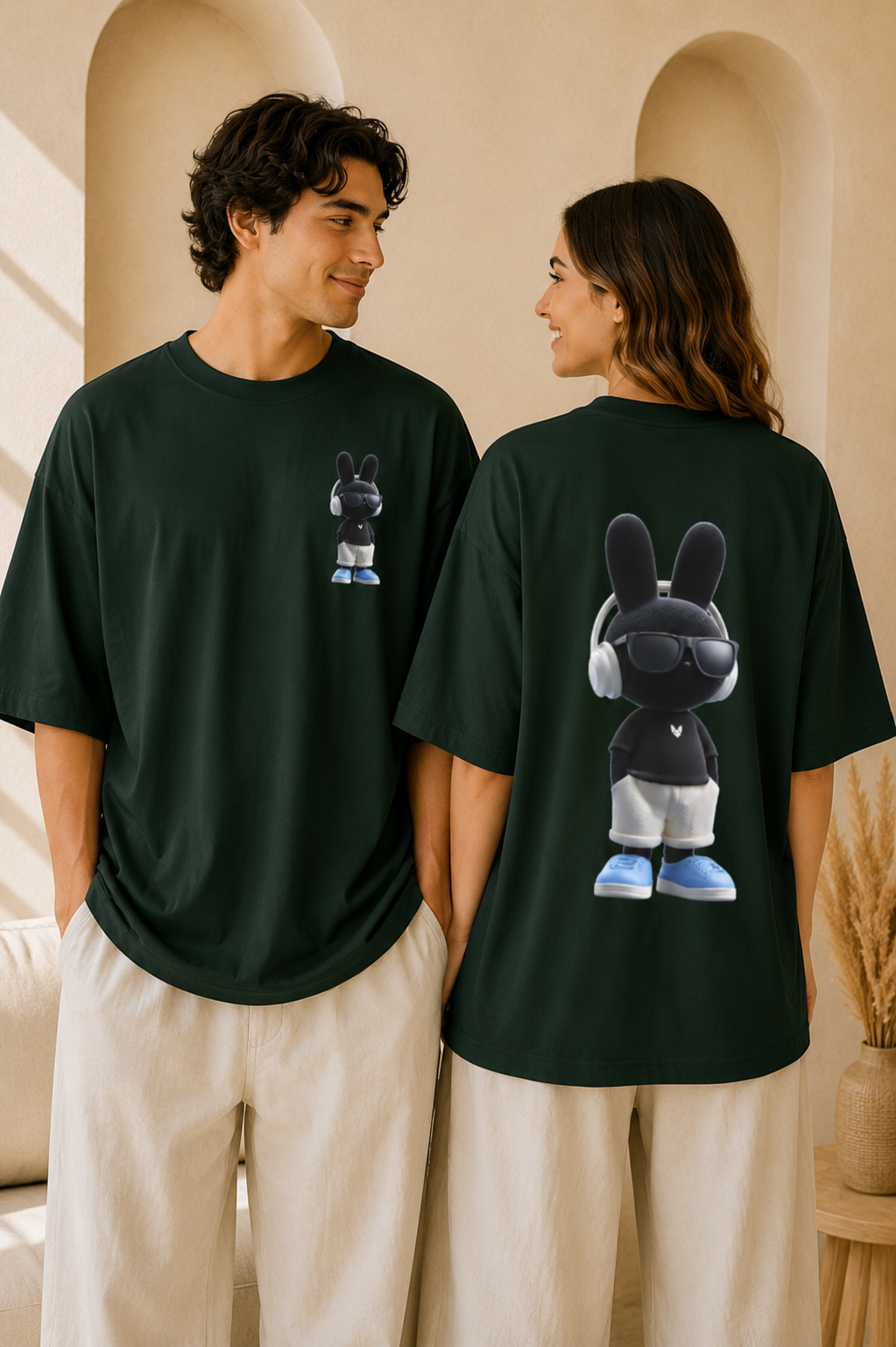 Oversized | Black Bunny Character Tee | Bunny Graphic T-Shirt