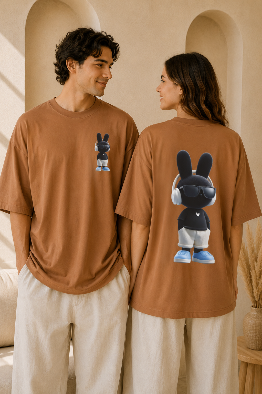 Oversized | Black Bunny Character Tee | Bunny Graphic T-Shirt
