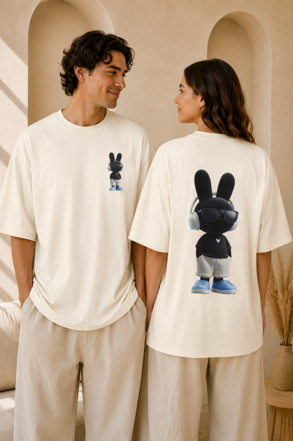 Oversized | Black Bunny Character Tee | Bunny Graphic T-Shirt