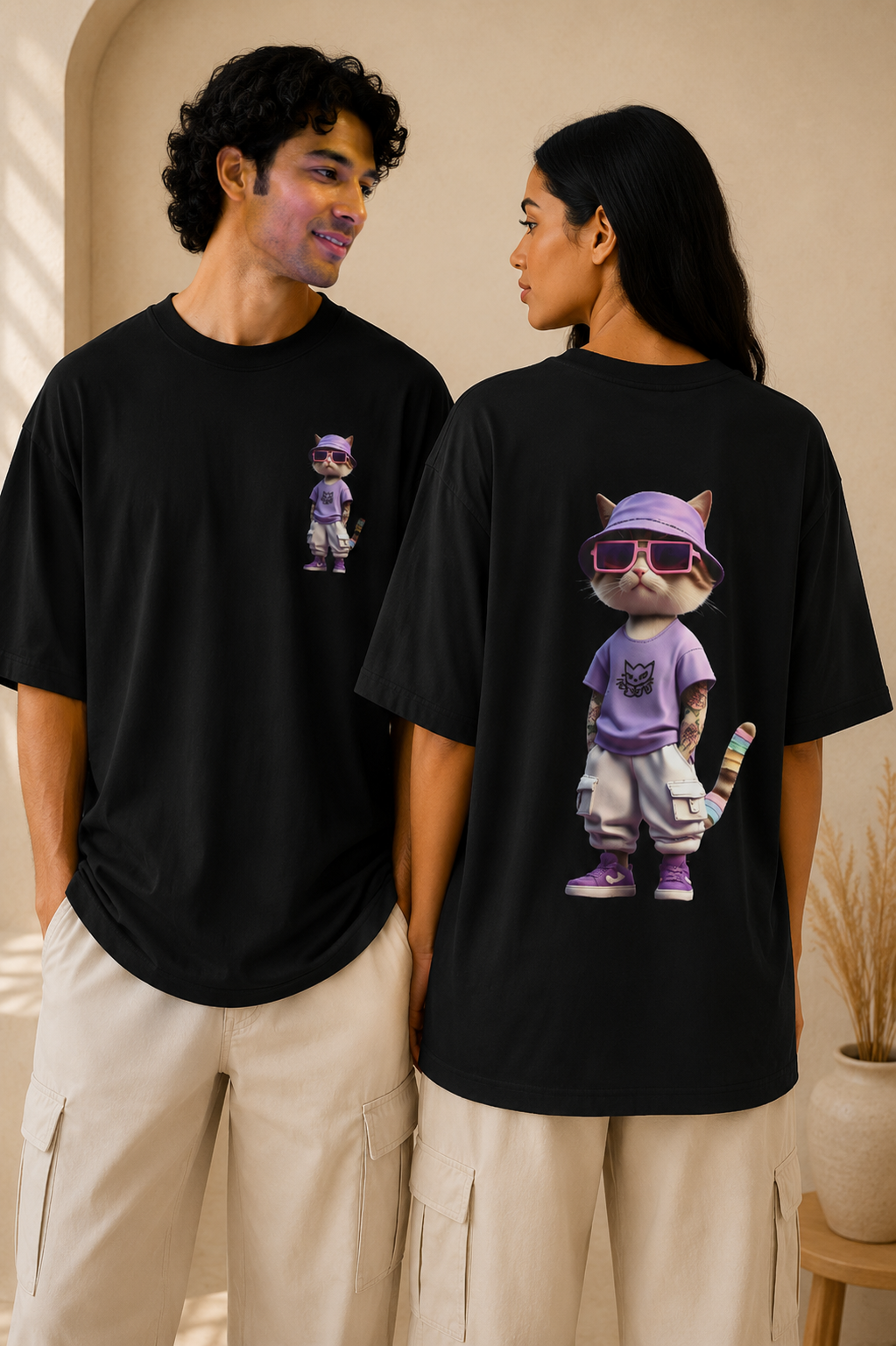Cat Streetwear Tee | Cool Cat Graphic Oversized Boxy T‑Shirt
