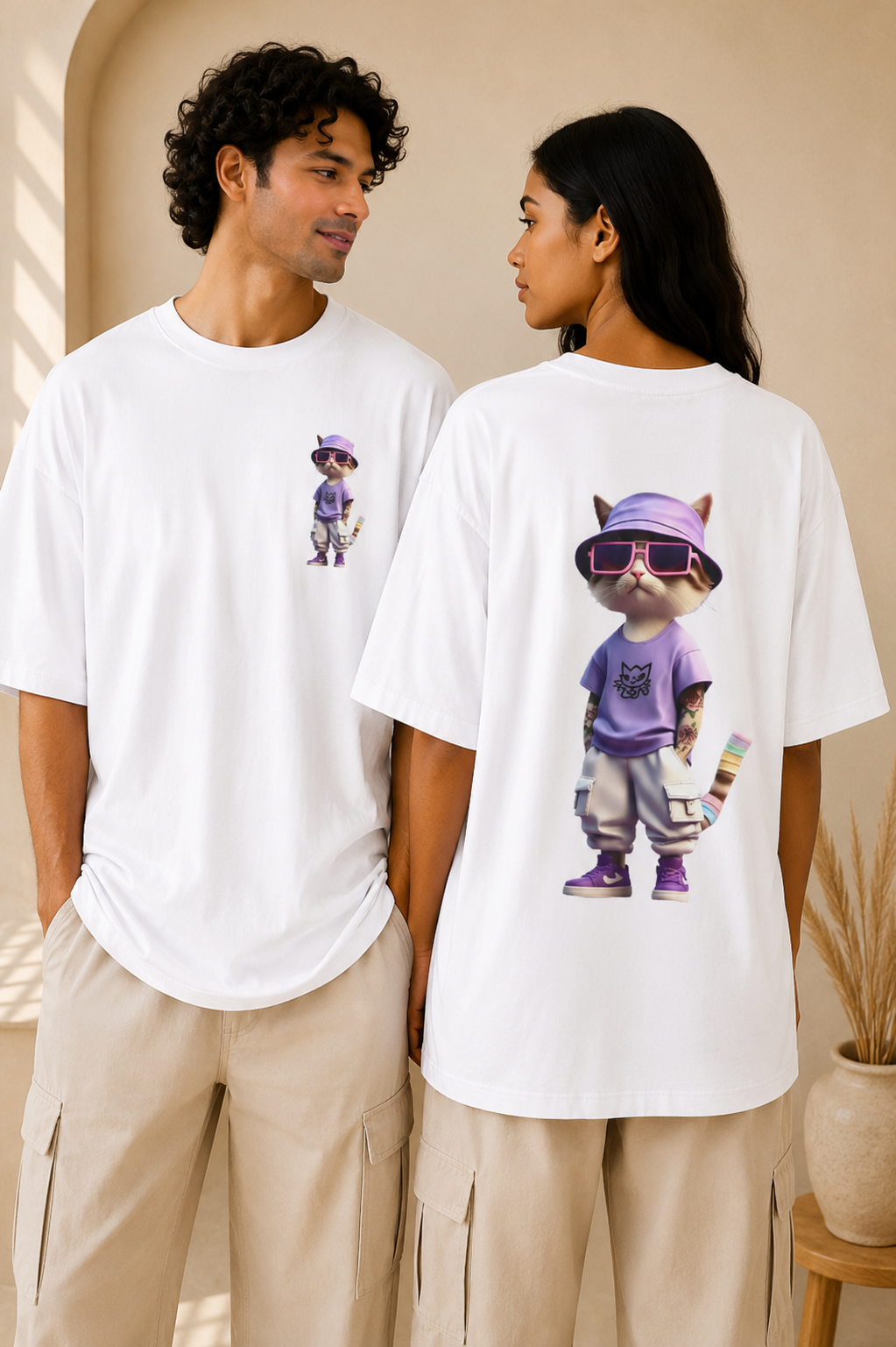 Cat Streetwear Tee — Cool Cat Graphic Oversized Boxy T‑Shirt