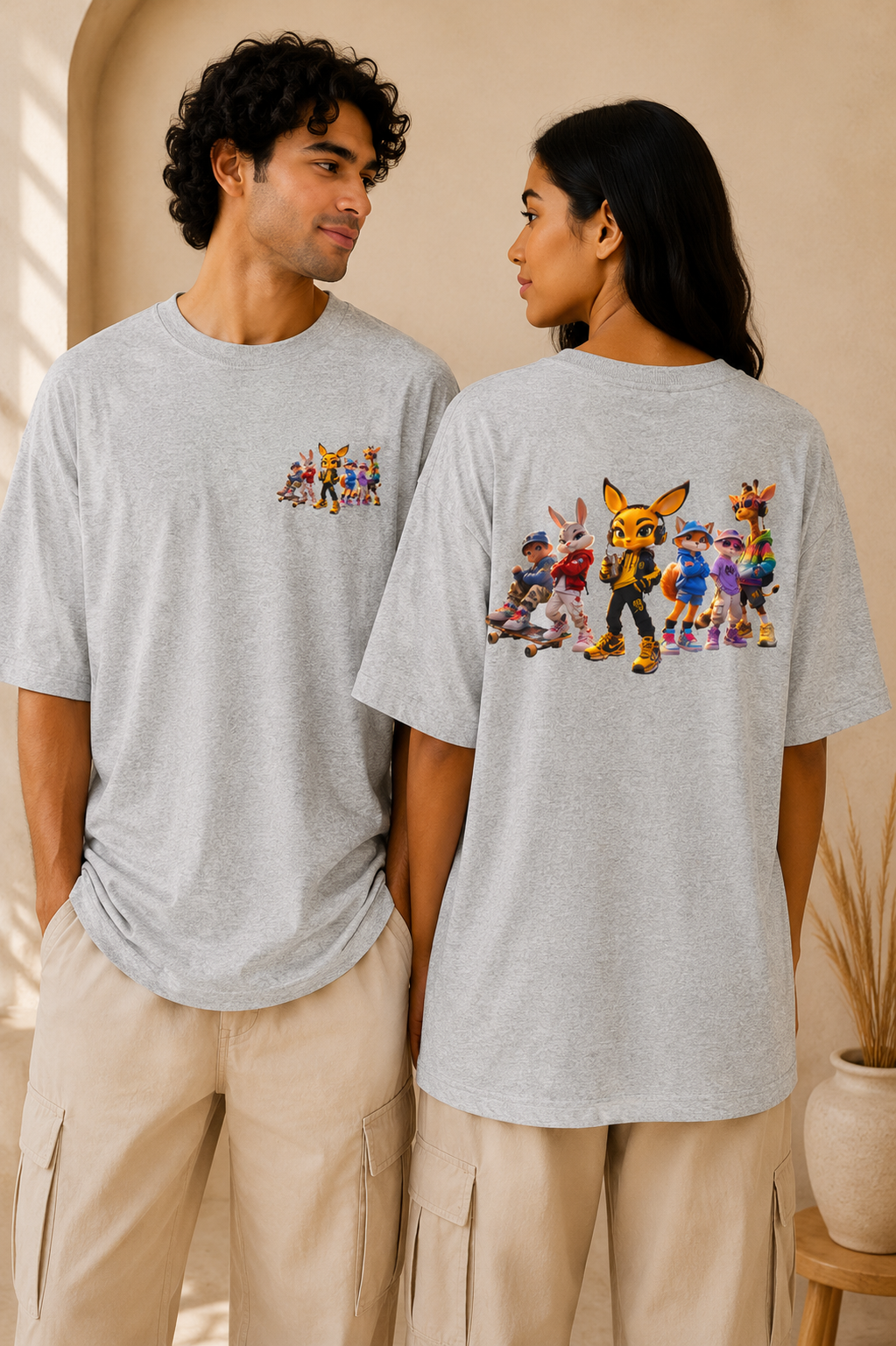 Anthropomorphic Street Crew Tee | Cartoon Fox & Friends Graphic T‑Shirt