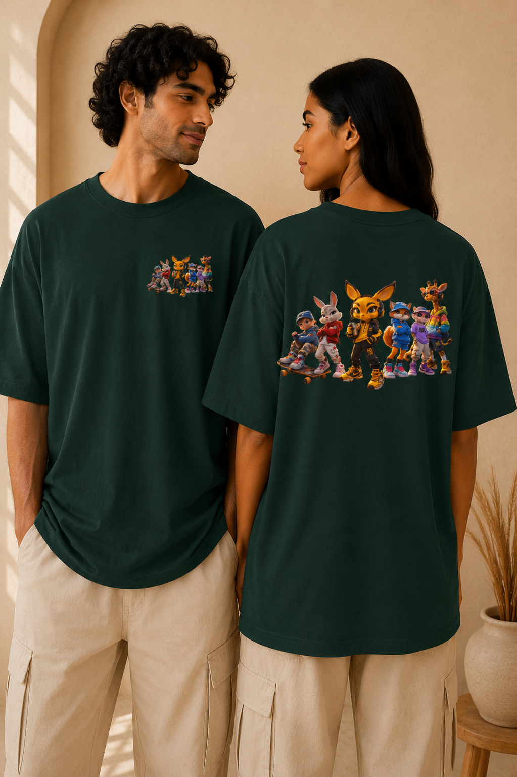 Anthropomorphic Street Crew Tee | Cartoon Fox & Friends Graphic T‑Shirt
