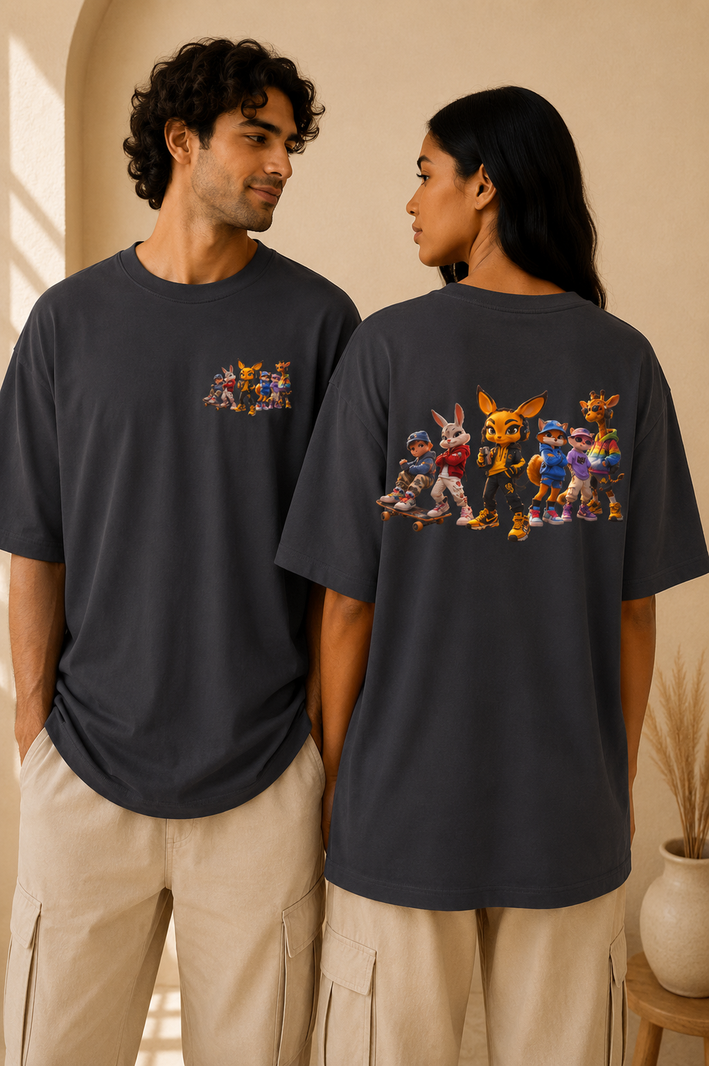 Anthropomorphic Street Crew Tee | Cartoon Fox & Friends Graphic T‑Shirt