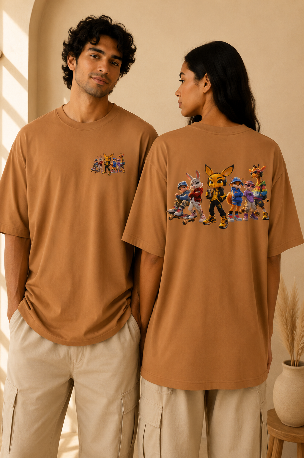 Camiseta de tripulación callejera antropomórfica - Camiseta gráfica de zorro de dibujos animados y amigos