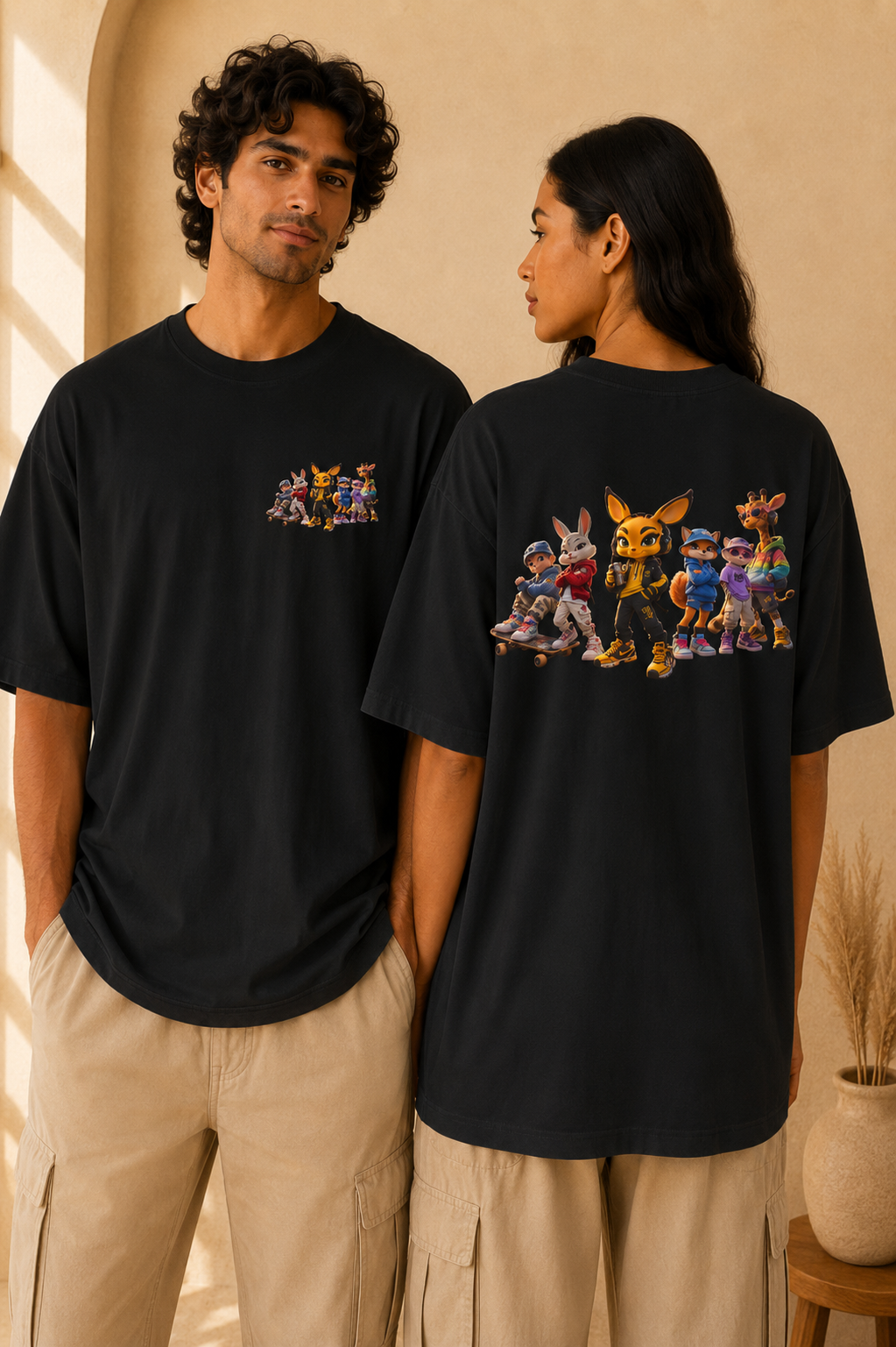 Anthropomorphic Street Crew Tee | Cartoon Fox & Friends Graphic T‑Shirt