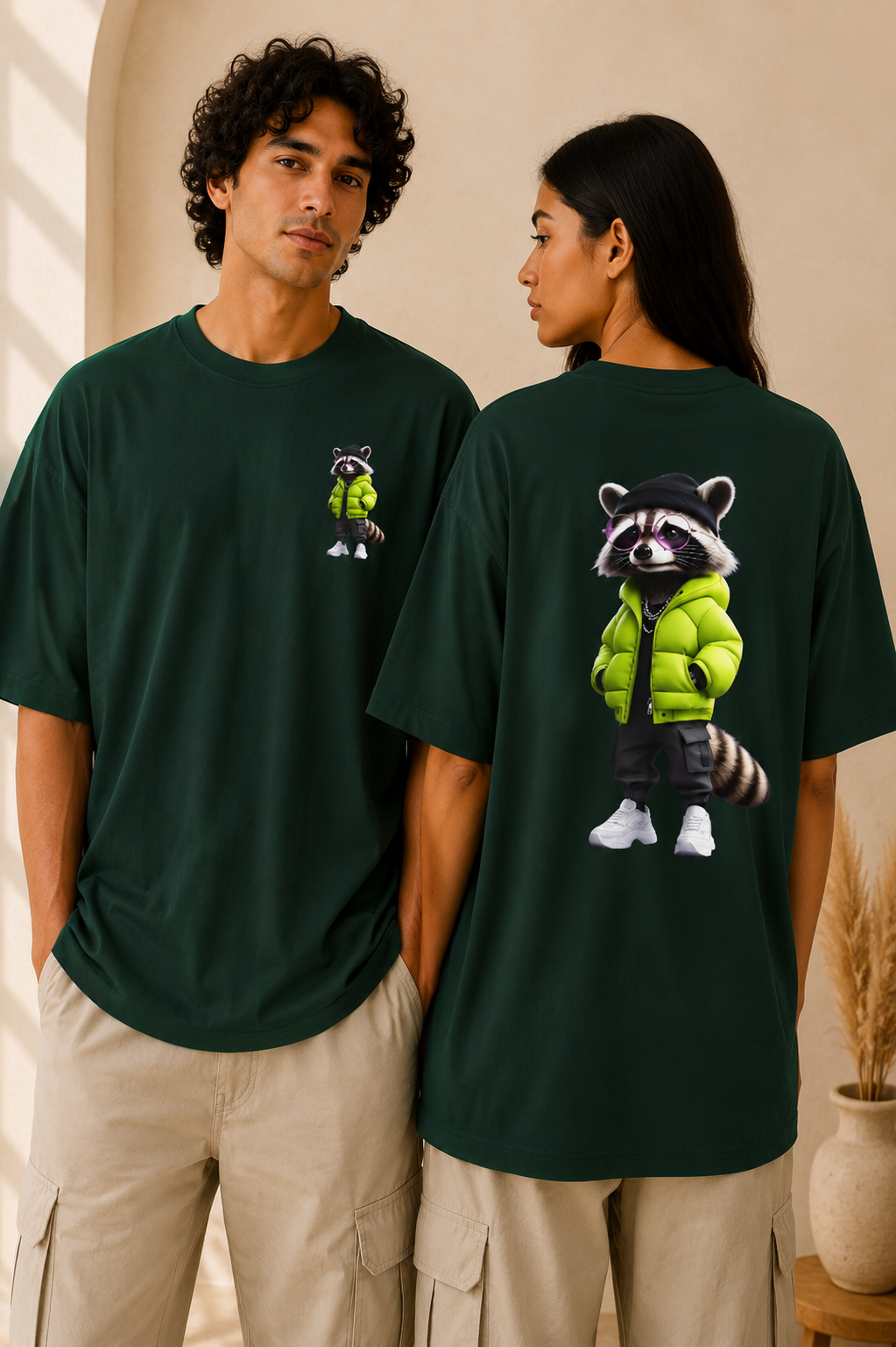 Oversized Tee | Streetwear Raccoon Front & Back Print