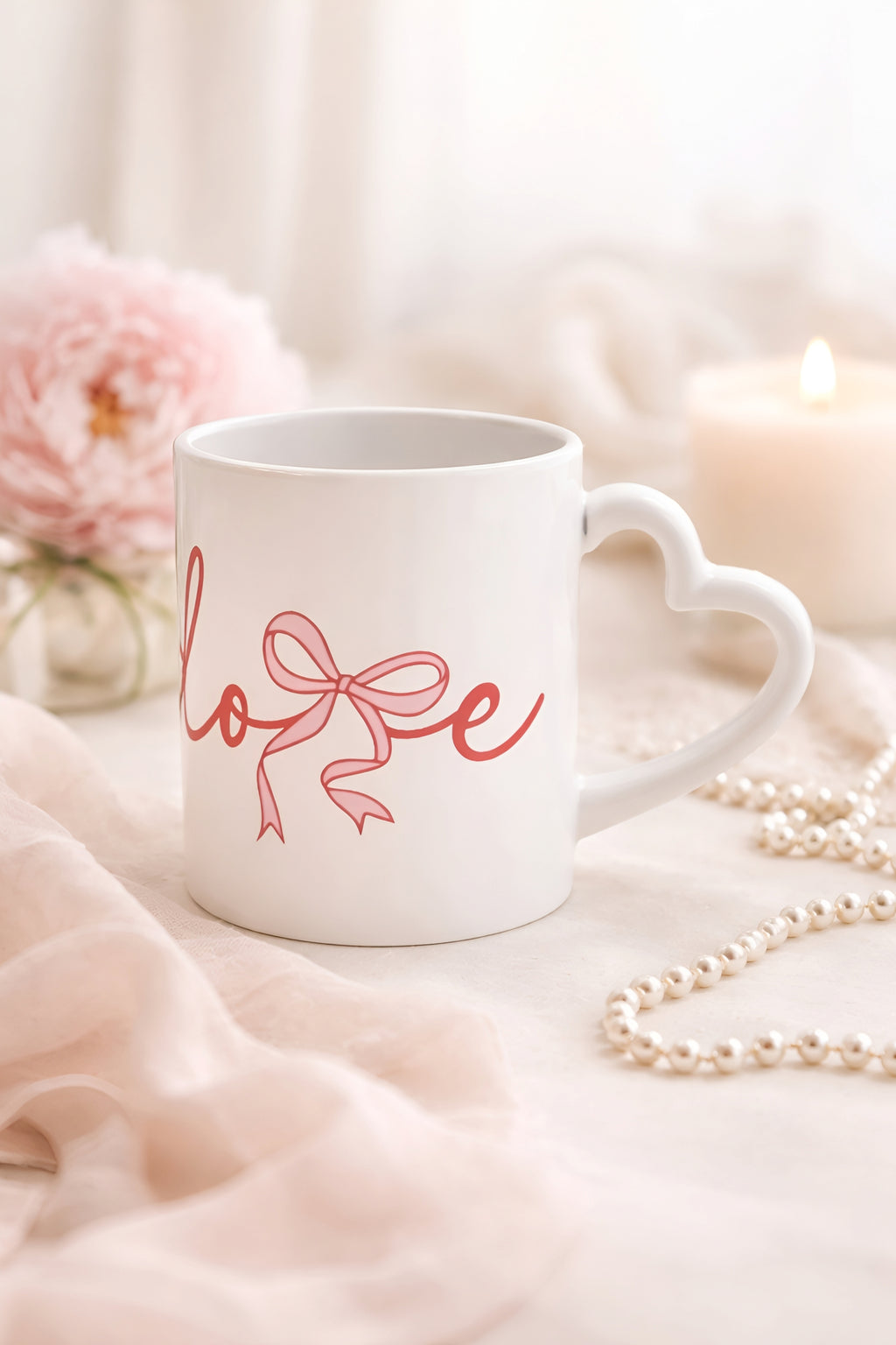 Heart Handle Mug | White Ceramic Coffee Cup, Valentine's Day Gift